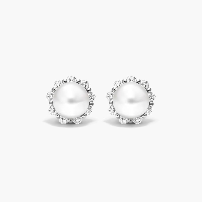 Cultured Akoya Pearl Stud And Diamond Jacket Earrings In 14K White Gold