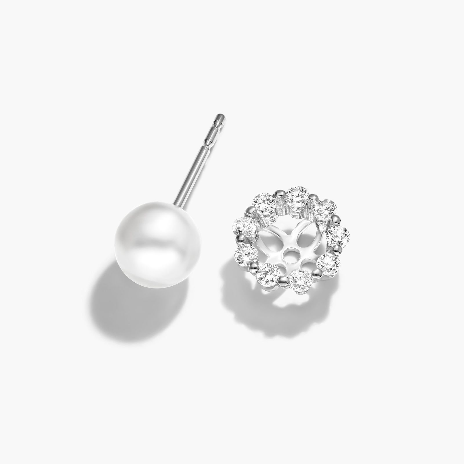 Cultured Akoya Pearl Stud And Diamond Jacket Earrings In 14K White Gold