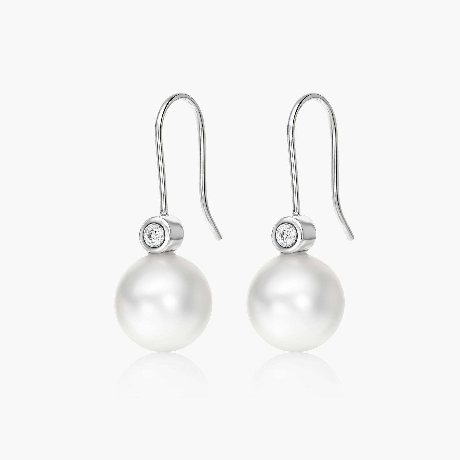 Cultured Freshwater Pearl And Bezel Diamond Earrings In 18K White Gold