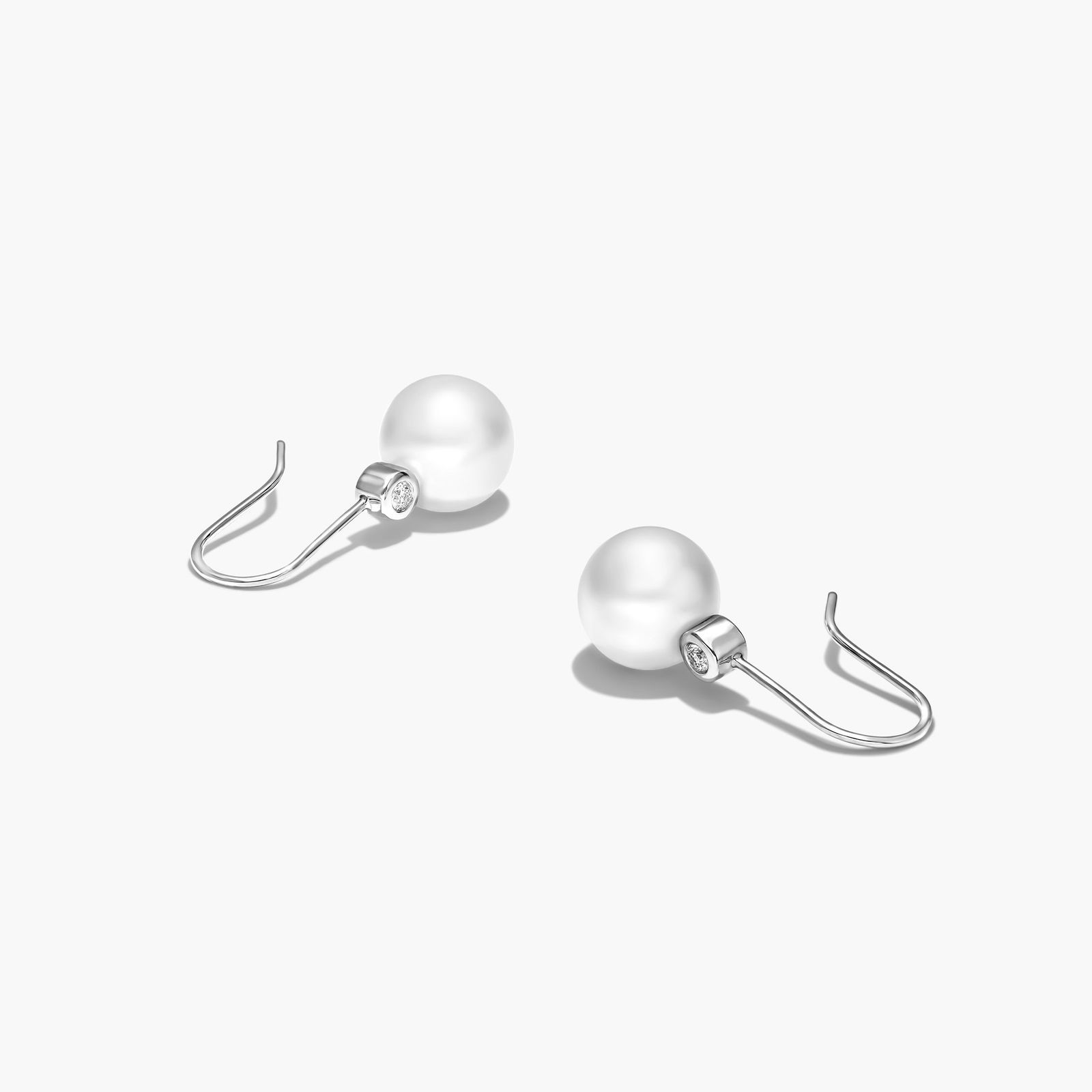 Cultured Freshwater Pearl And Bezel Diamond Earrings In 18K White Gold