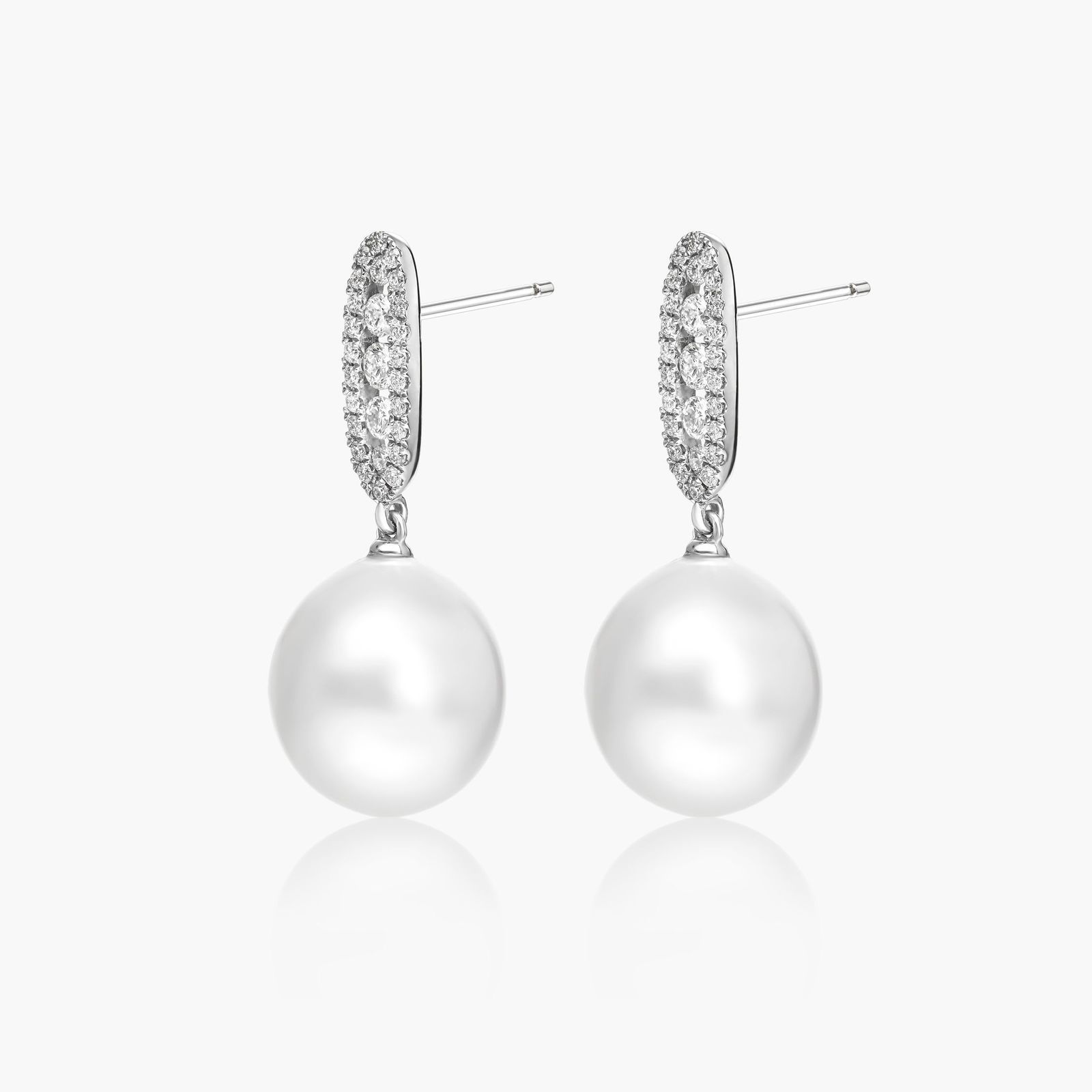 Cultured South Sea Pearl And Diamond Earrings In 18K White Gold