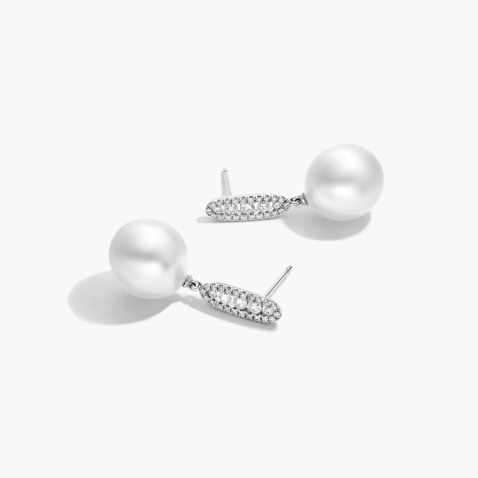 Cultured South Sea Pearl And Diamond Earrings In 18K White Gold