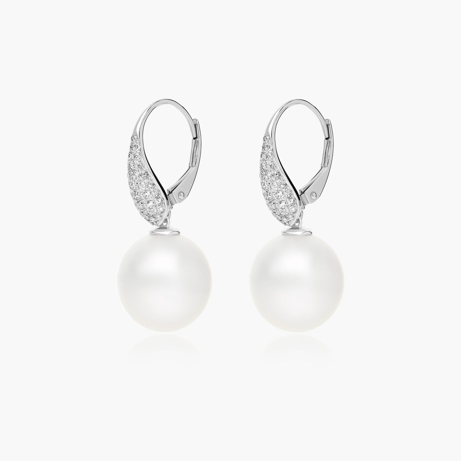Cultured South Sea Pearl And Diamond Teardrop Earrings In 18K White Gold