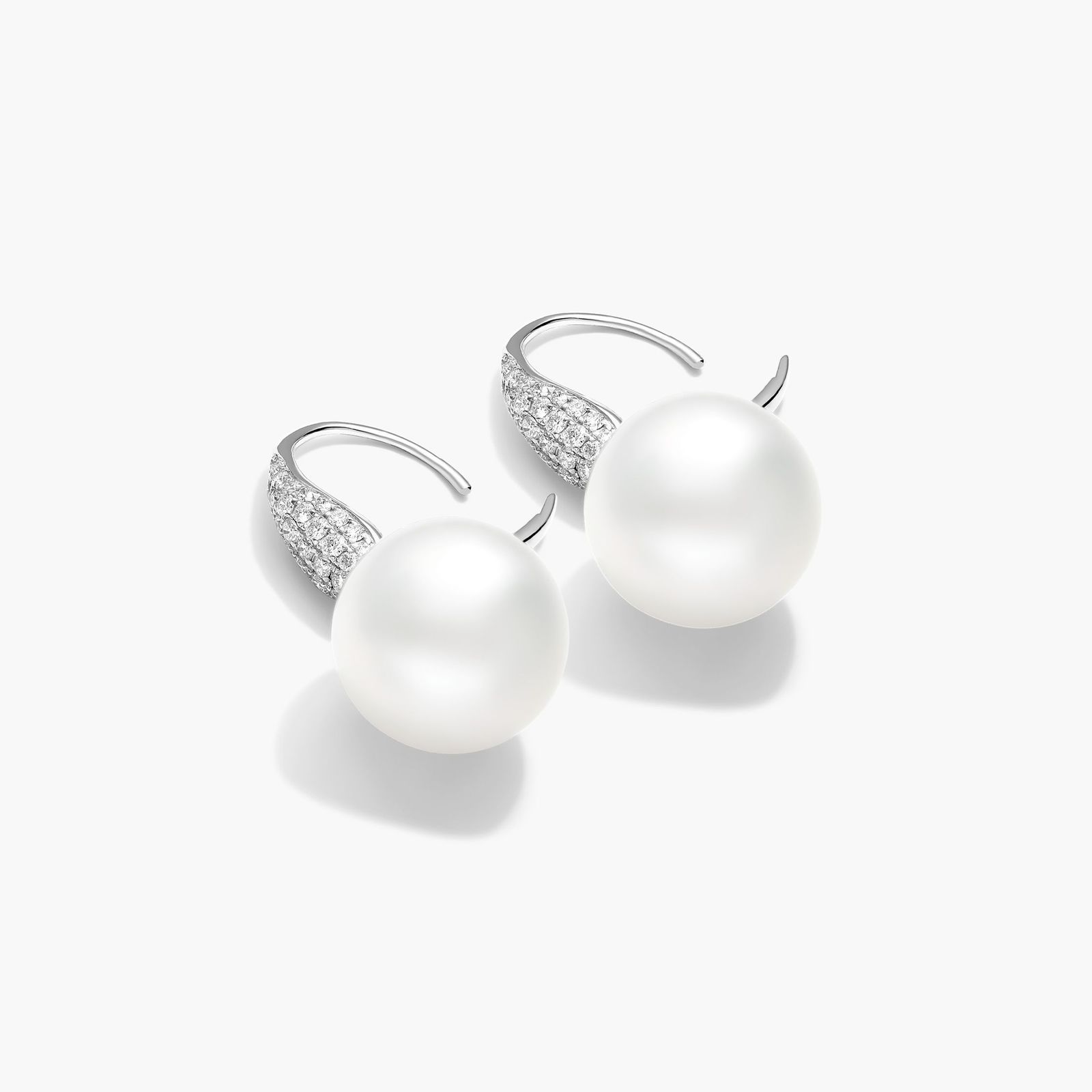 Cultured South Sea Pearl And Diamond Teardrop Earrings In 18K White Gold