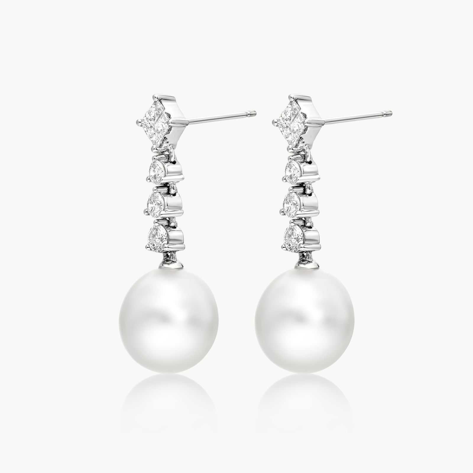 Cultured South Sea Pearl And Diamond Earrings In 18K White Gold