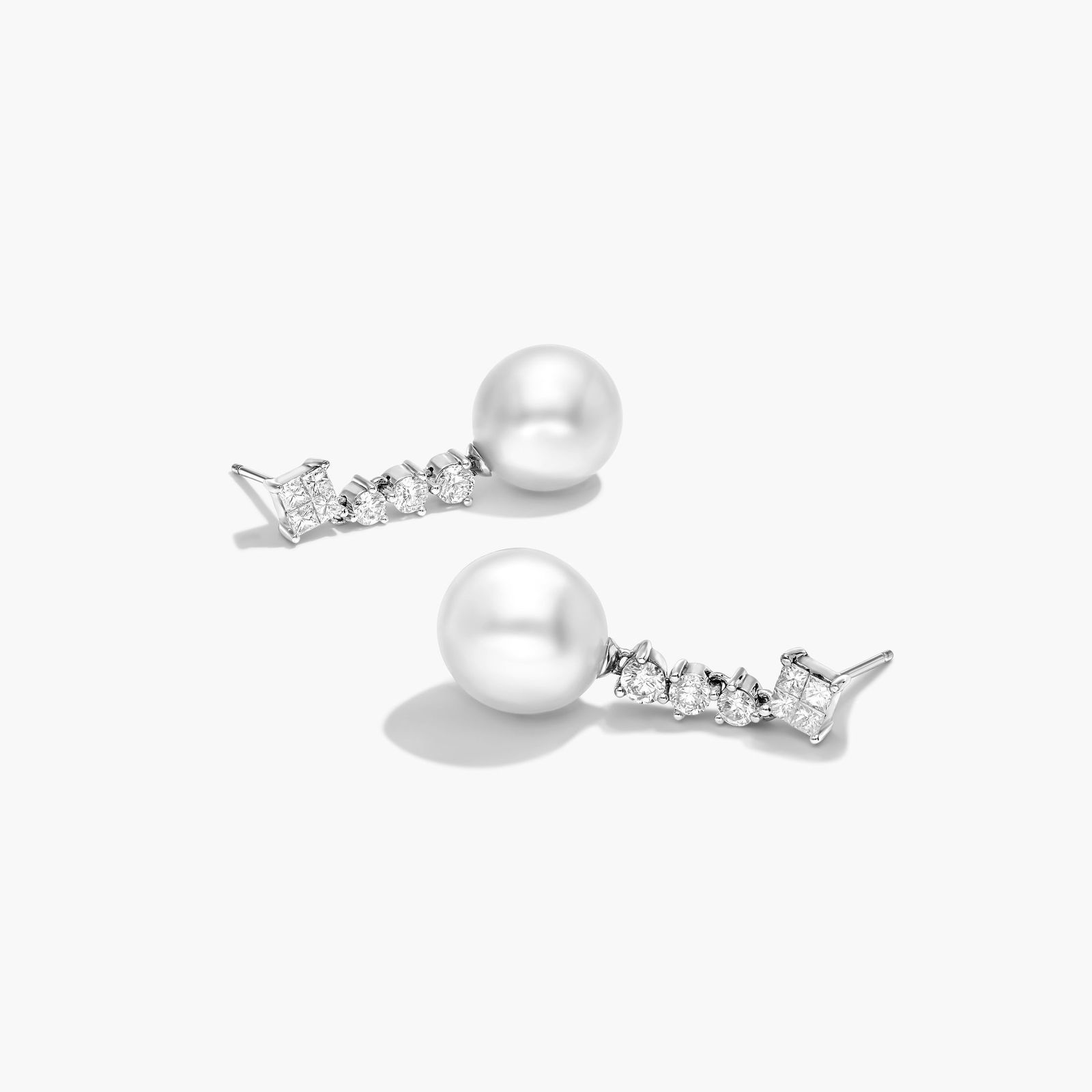 Cultured South Sea Pearl And Diamond Earrings In 18K White Gold
