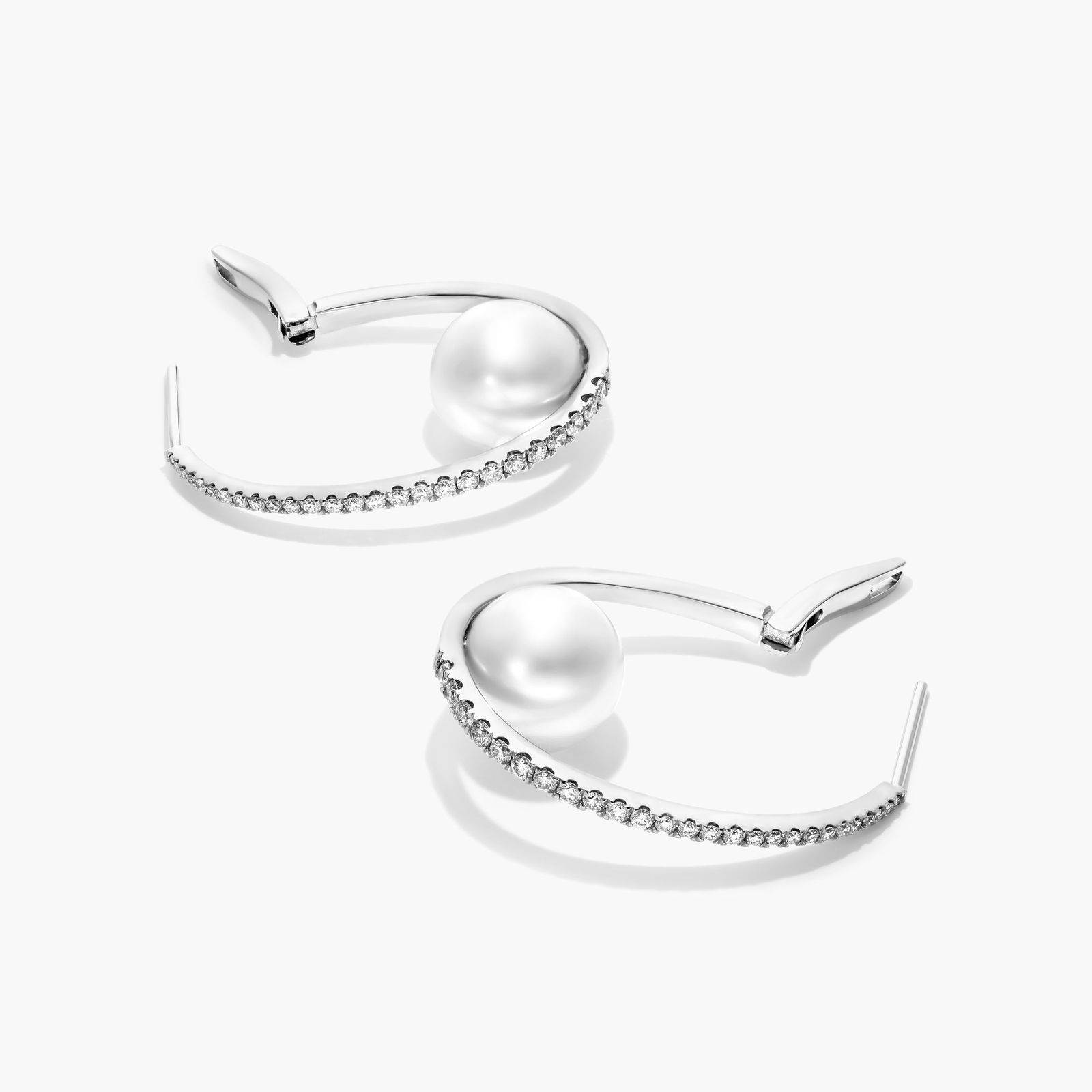 Cultured South Sea Pearl And Diamond Hoop Earrings In 18K White Gold