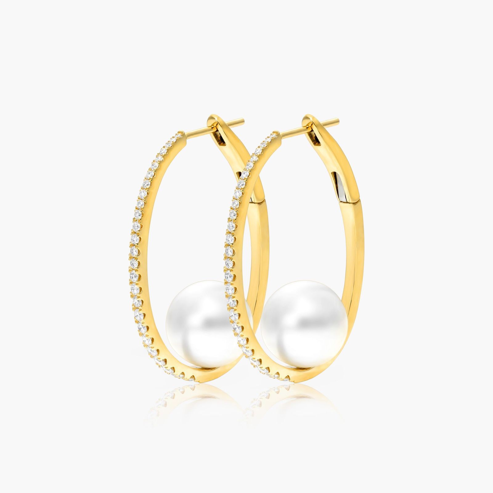Cultured South Sea Pearl And Diamond Hoop Earrings In 18K Yellow Gold