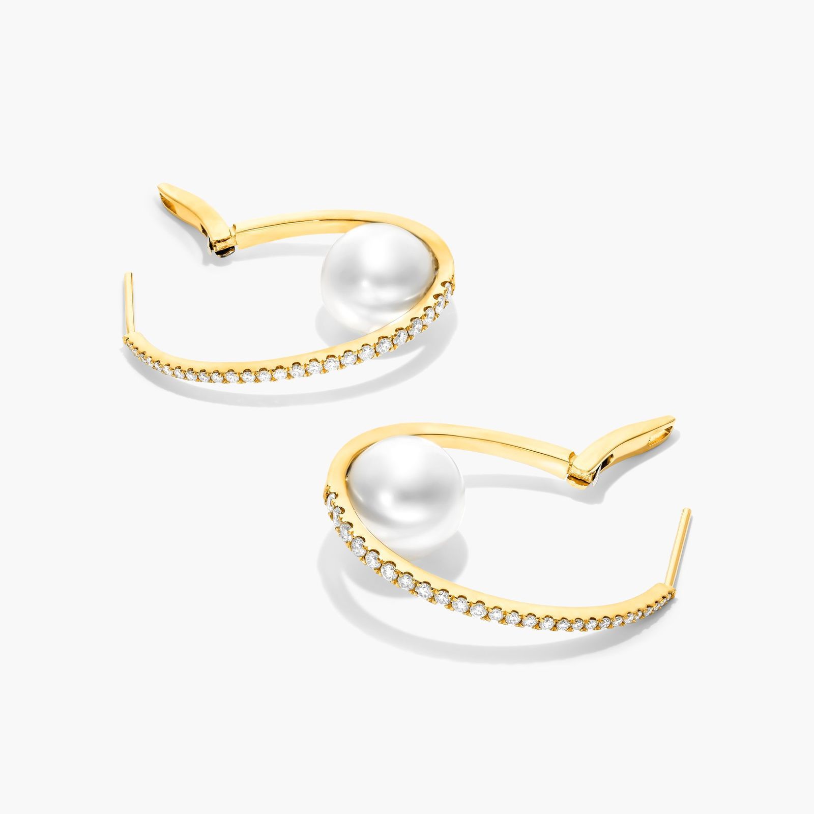 Cultured South Sea Pearl And Diamond Hoop Earrings In 18K Yellow Gold