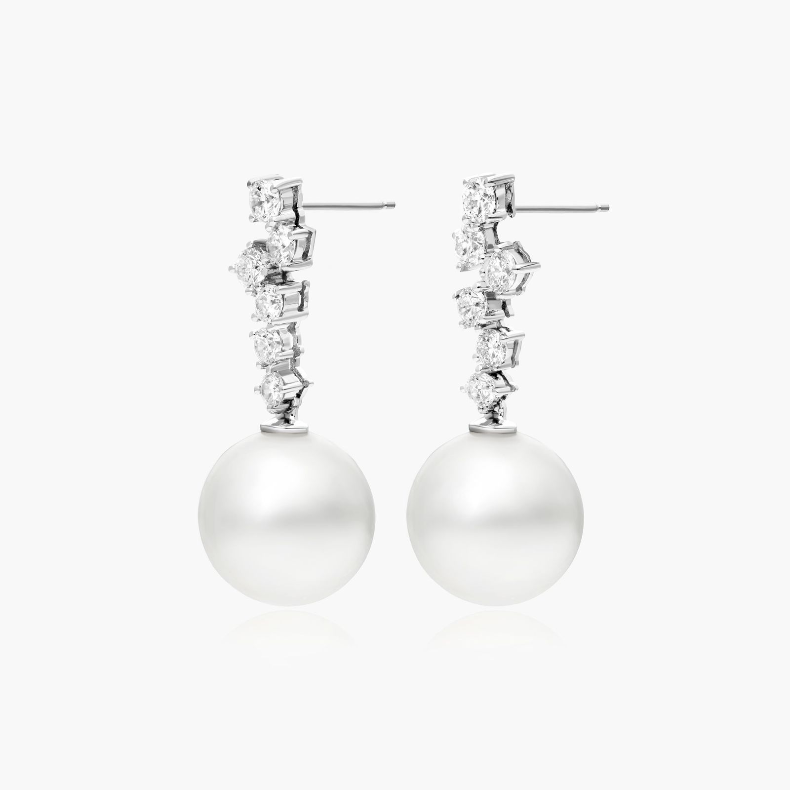 Cultured South Sea Pearl And Scattered Diamond Earrings In 18K White Gold