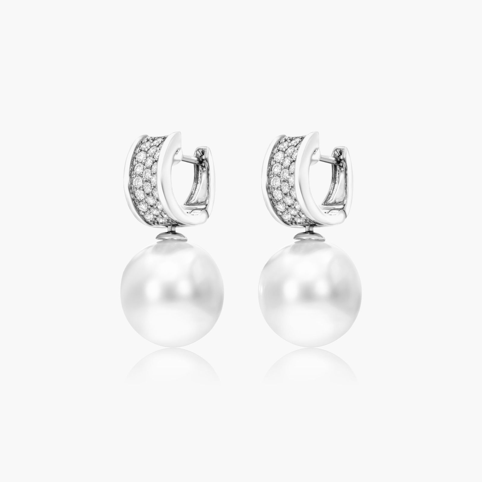 Cultured South Sea Pearl And Diamond Huggie Earrings In 18K White Gold