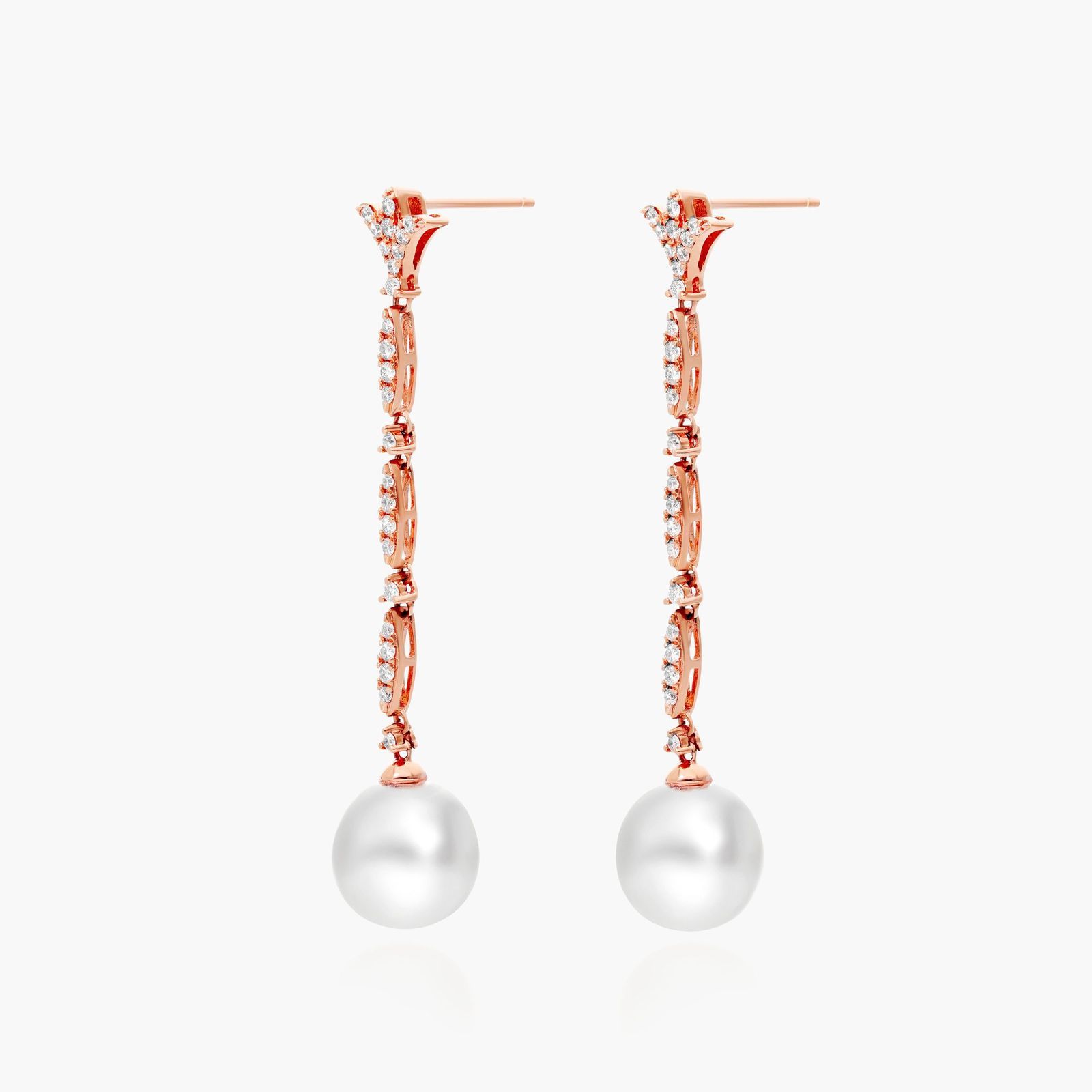 Cultured South Sea Pearl And Diamond Earrings In 18K Rose Gold