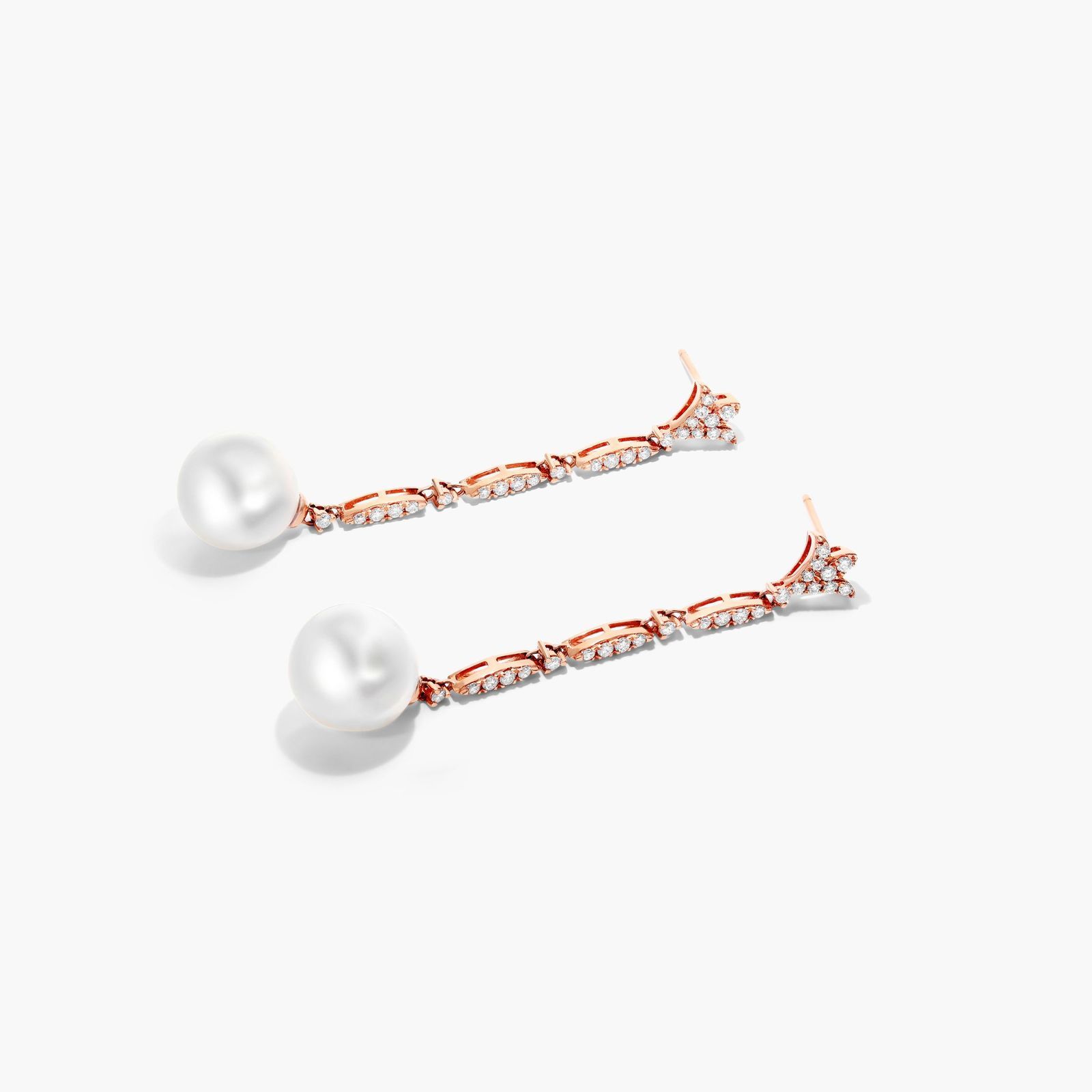 Cultured South Sea Pearl And Diamond Earrings In 18K Rose Gold