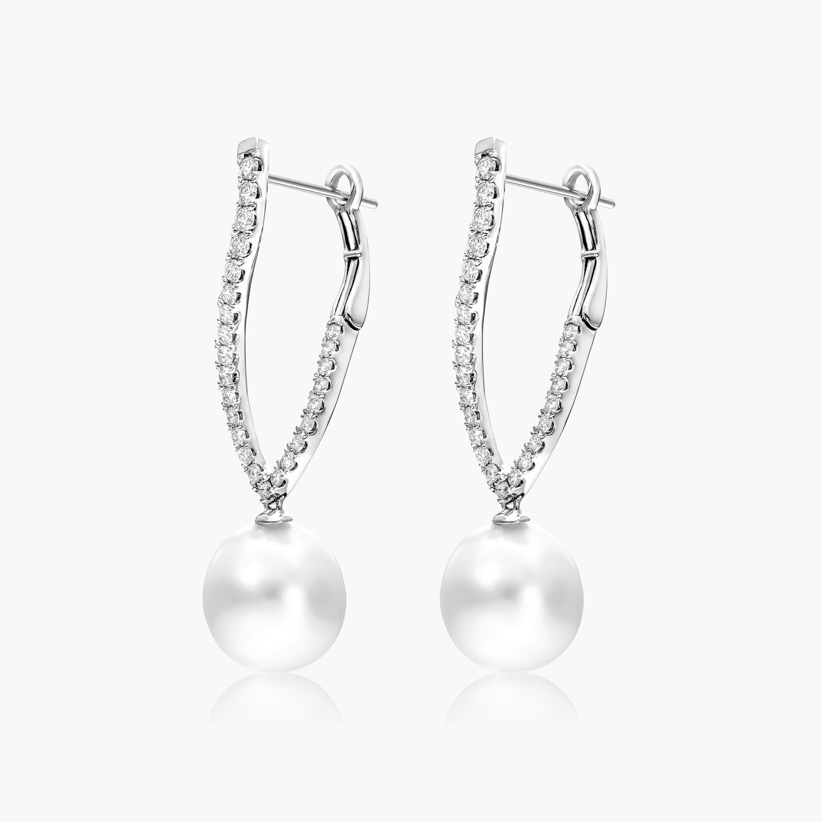 Cultured South Sea Pearl And Twisted Diamond Earrings In 18K White Gold