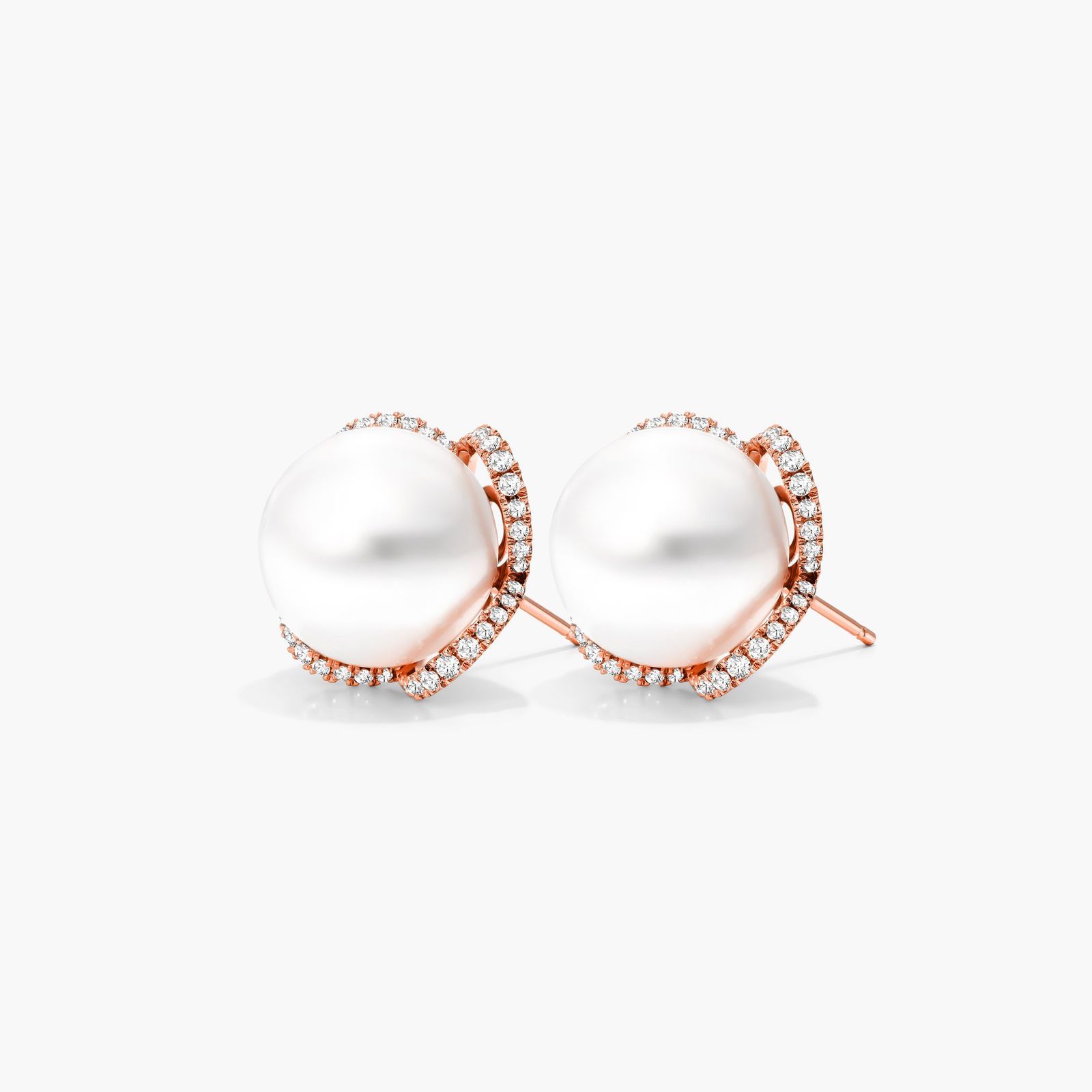Cultured South Sea Pearl And Flower Diamond Earrings In 18K Rose Gold
