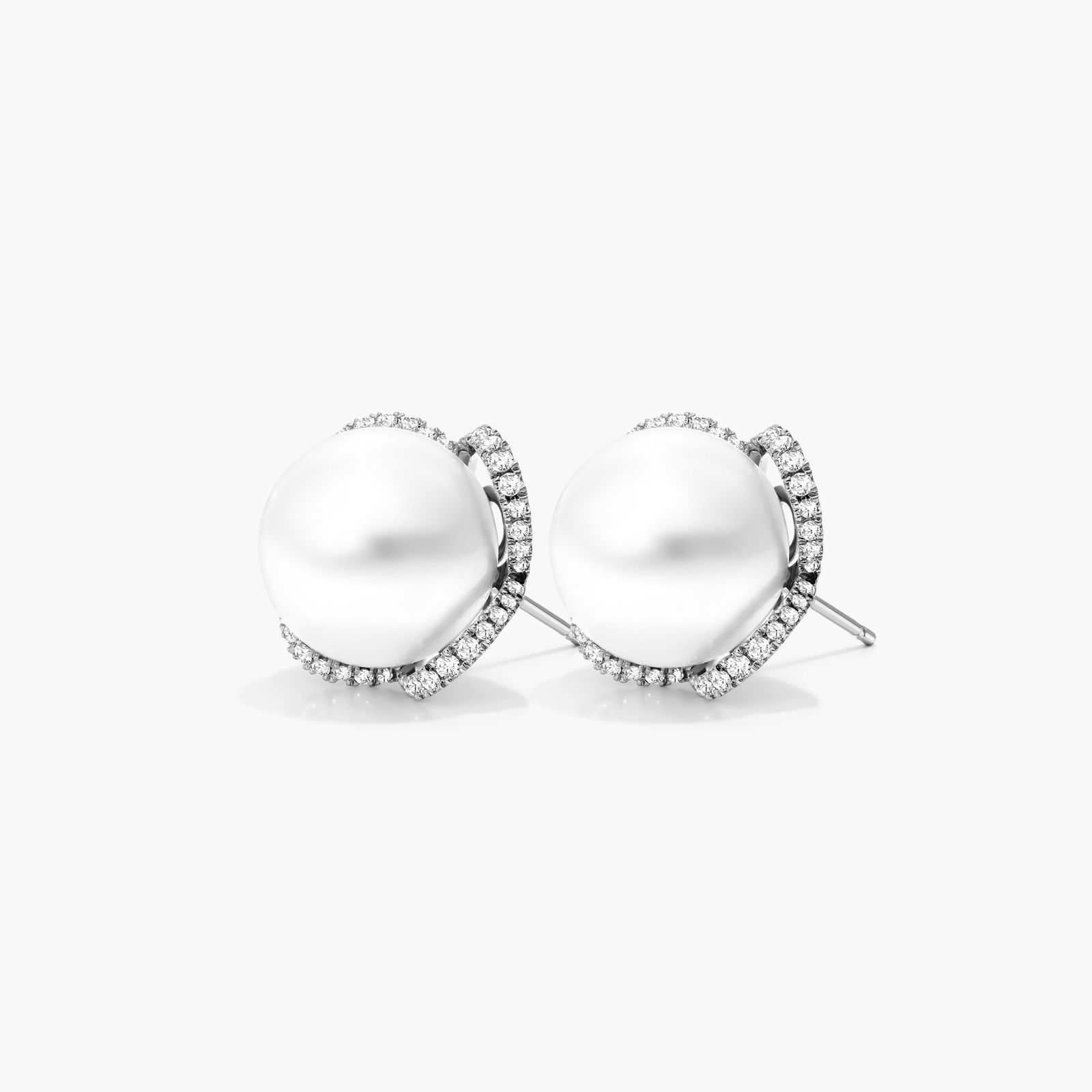 Cultured South Sea Pearl And Flower Diamond Earrings In 18K White Gold