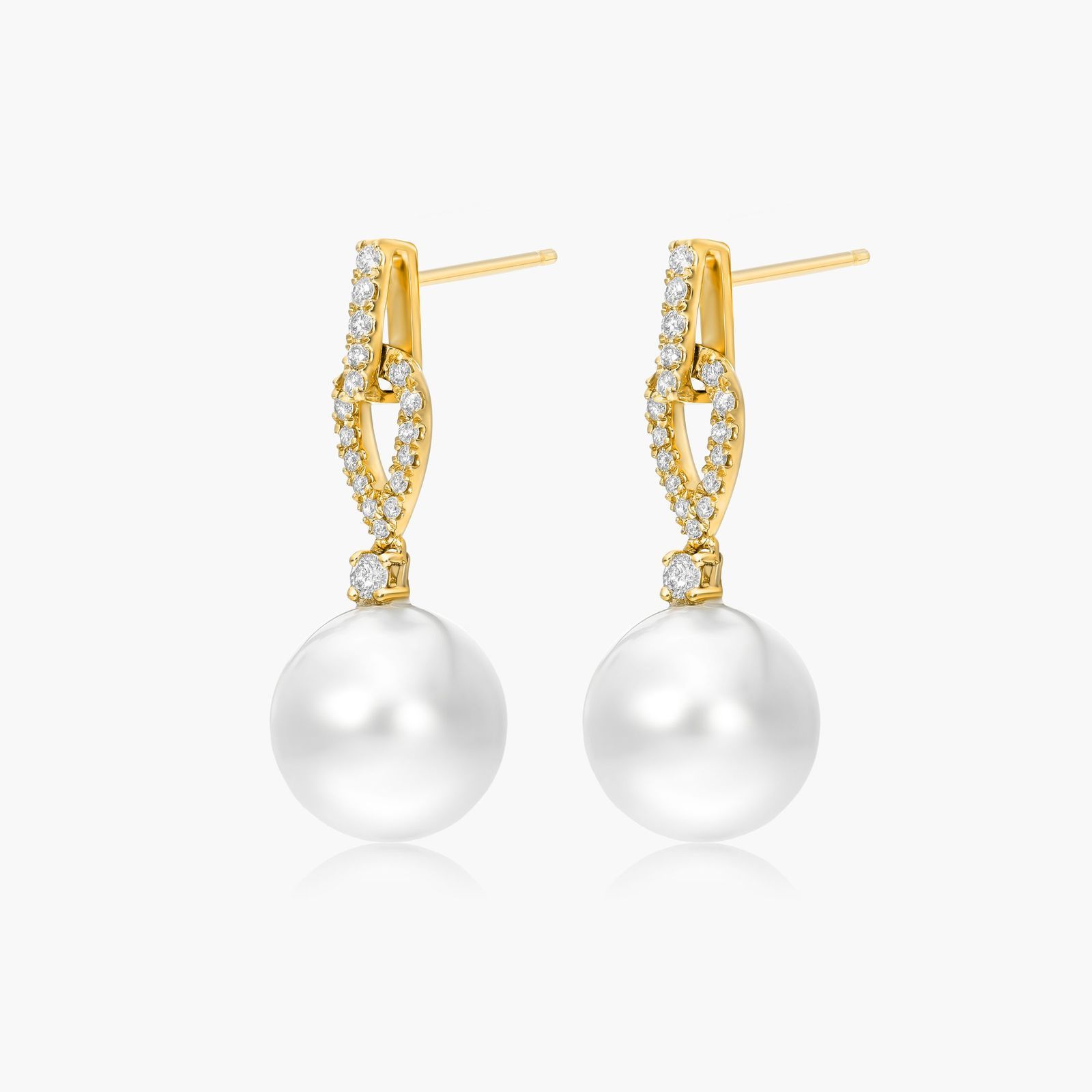 Cultured South Sea Pearl And Loop Diamond Earrings In 14K Yellow Gold