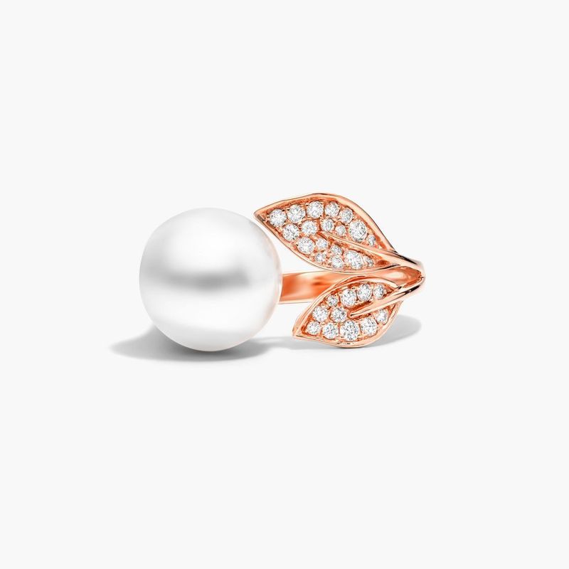 South Sea Cultured Pearl And Diamond Ring In 18K Rose Gold