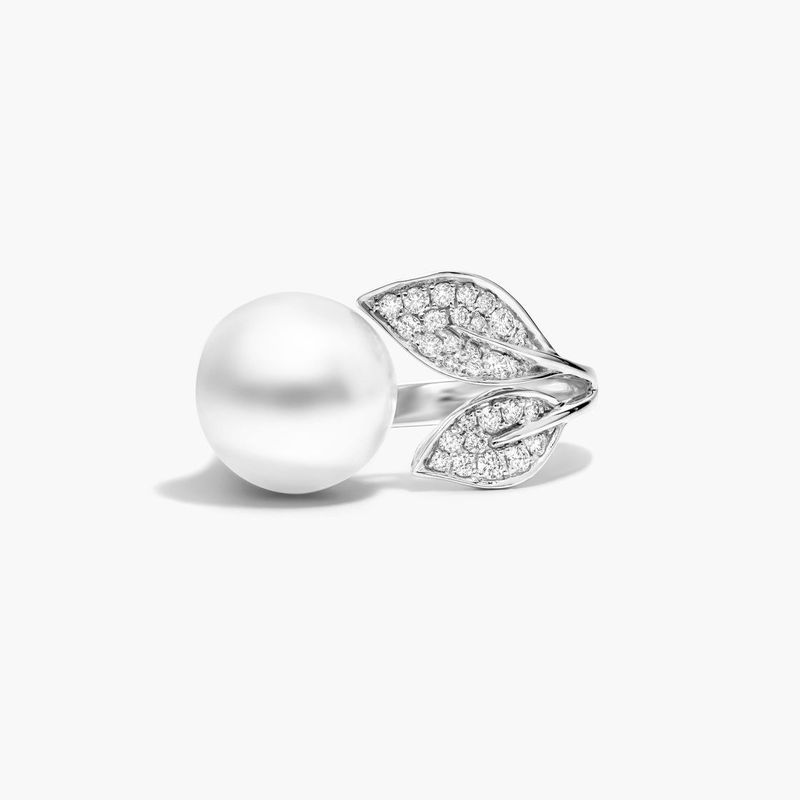 South Sea Cultured Pearl And Diamond Ring In 18K White Gold