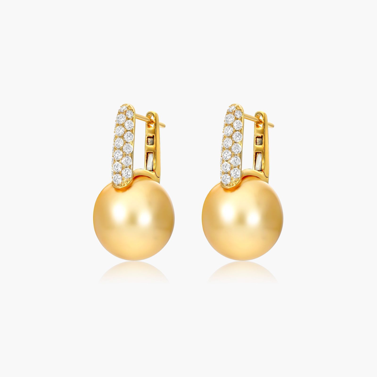 Cultured South Sea Pearl And Diamond Huggie Earrings In 18K Yellow Gold