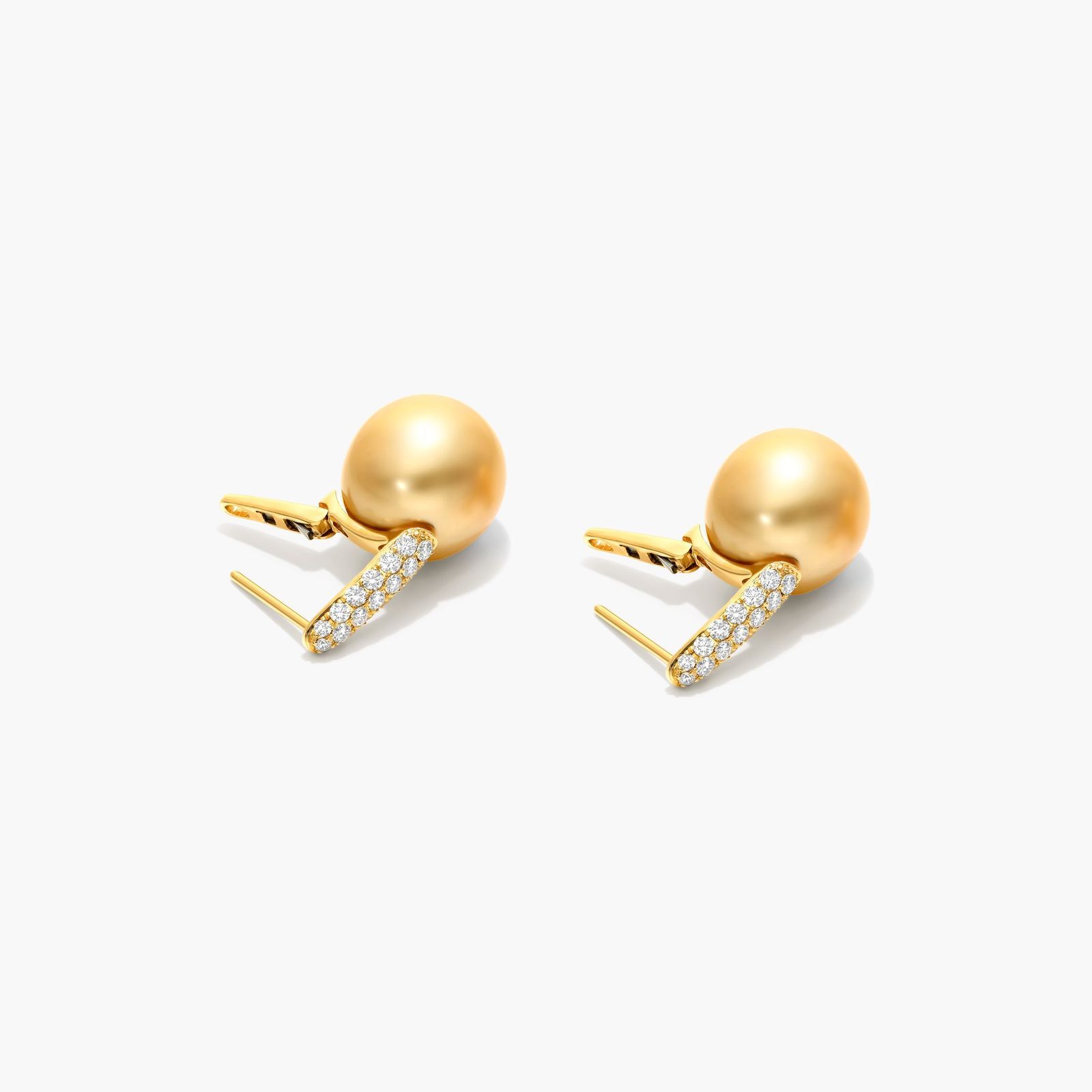 Cultured South Sea Pearl And Diamond Huggie Earrings In 18K Yellow Gold