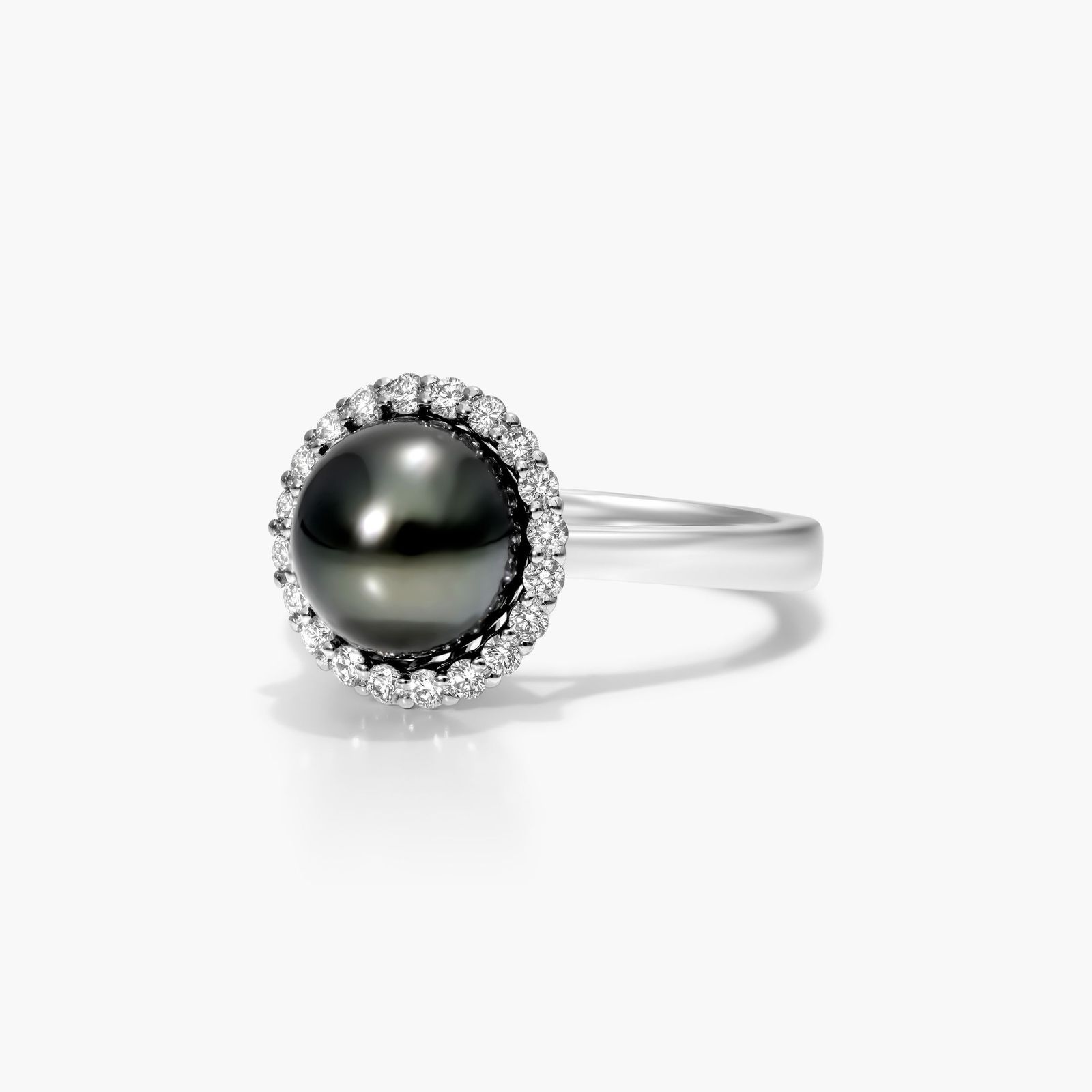 Tahitian Cultured Pearl And Diamond Halo Ring In 14K White Gold