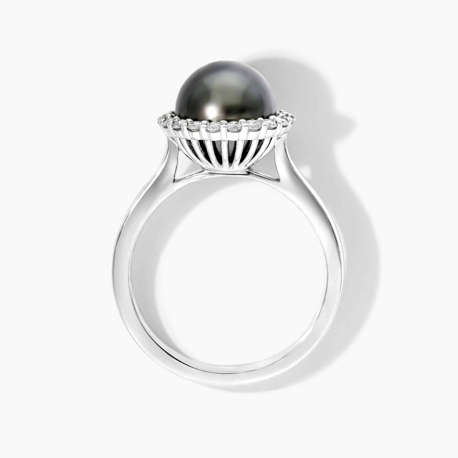 Tahitian Cultured Pearl And Diamond Halo Ring In 14K White Gold