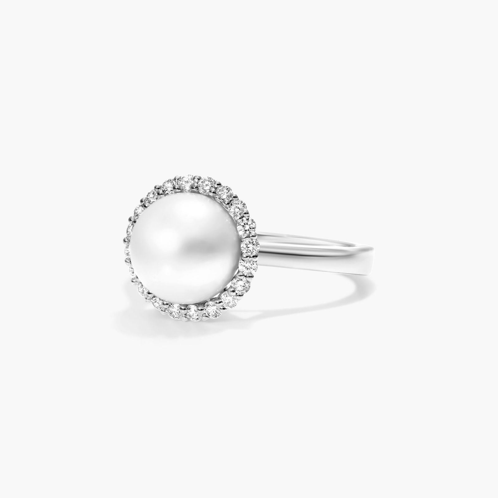 Akoya Cultured Pearl And Diamond Halo Ring In 14K White Gold