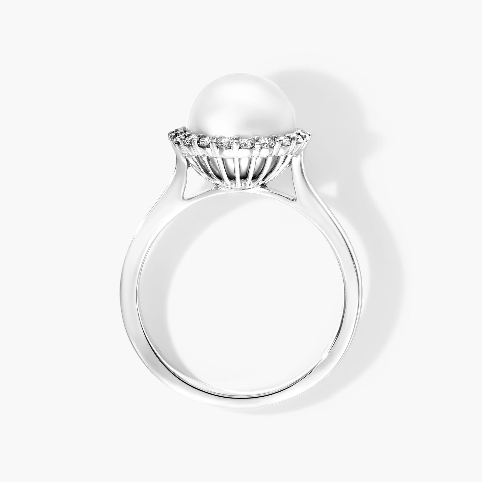 Akoya Cultured Pearl And Diamond Halo Ring In 14K White Gold