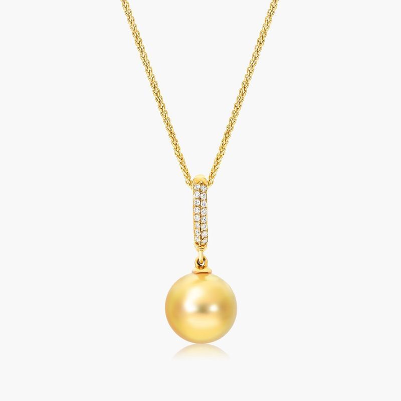 14K Yellow Gold Golden South Sea Cultured Pearl and Diamond Pendant