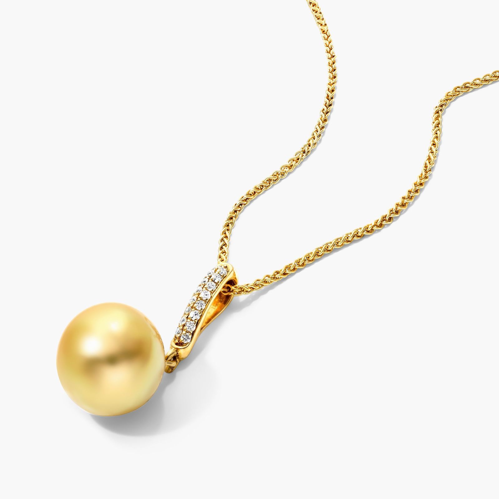 14K Yellow Gold Golden South Sea Cultured Pearl and Diamond Pendant