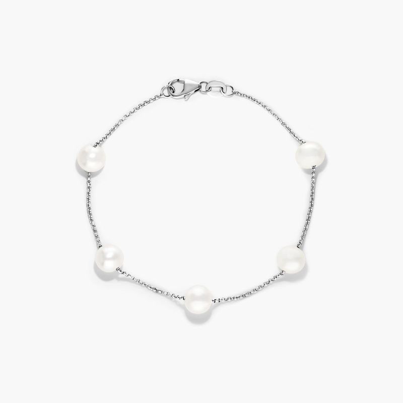 Freshwater Cultured Pearl Station Bracelet In 14K White Gold