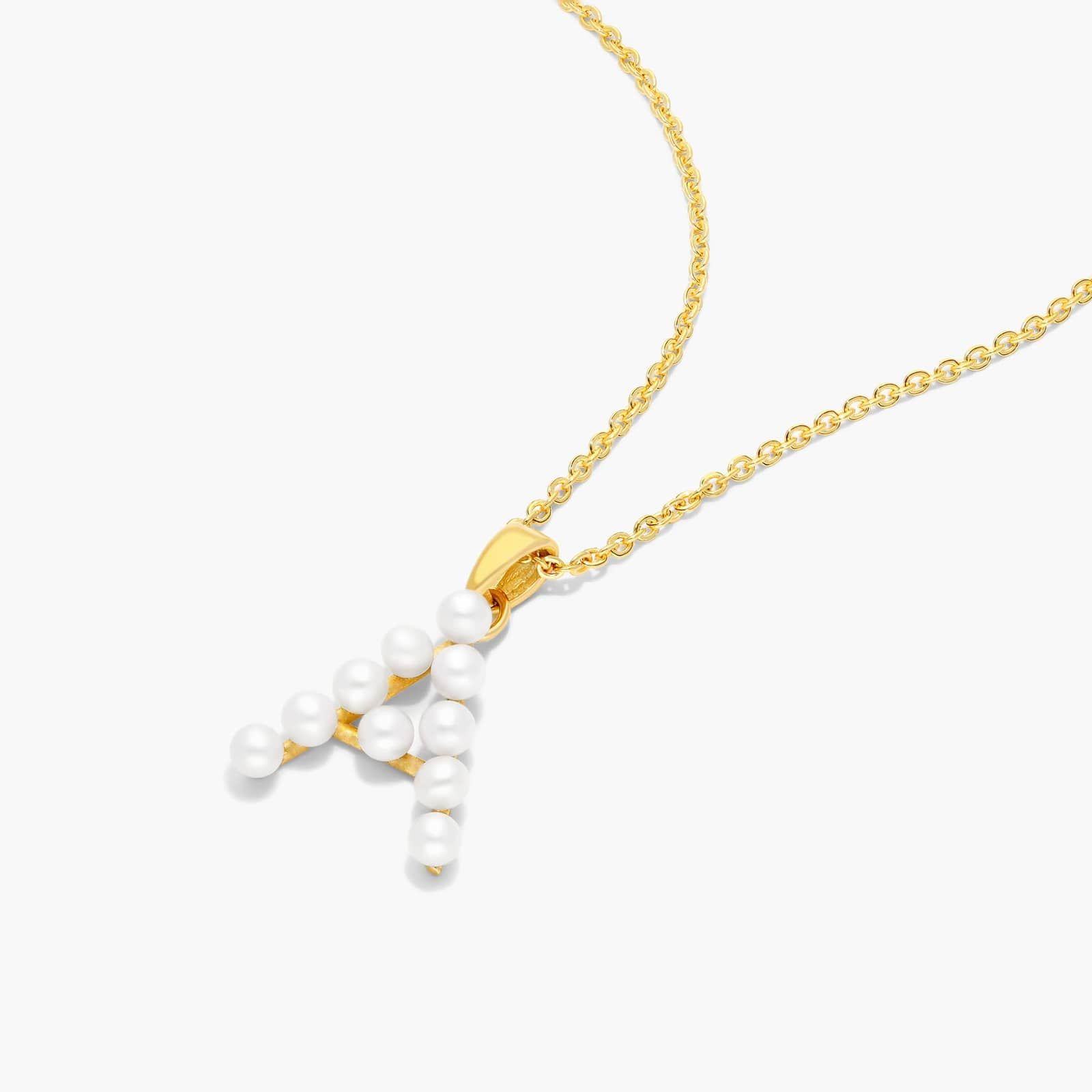 14K Yellow Gold Initial A Pearl Necklace