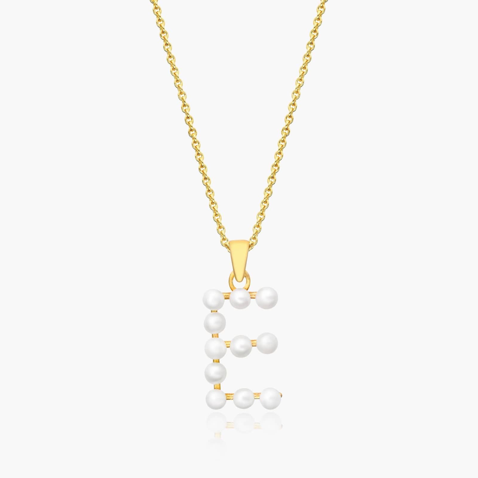 14K Yellow Gold Initial E Pearl Necklace-8520474y14