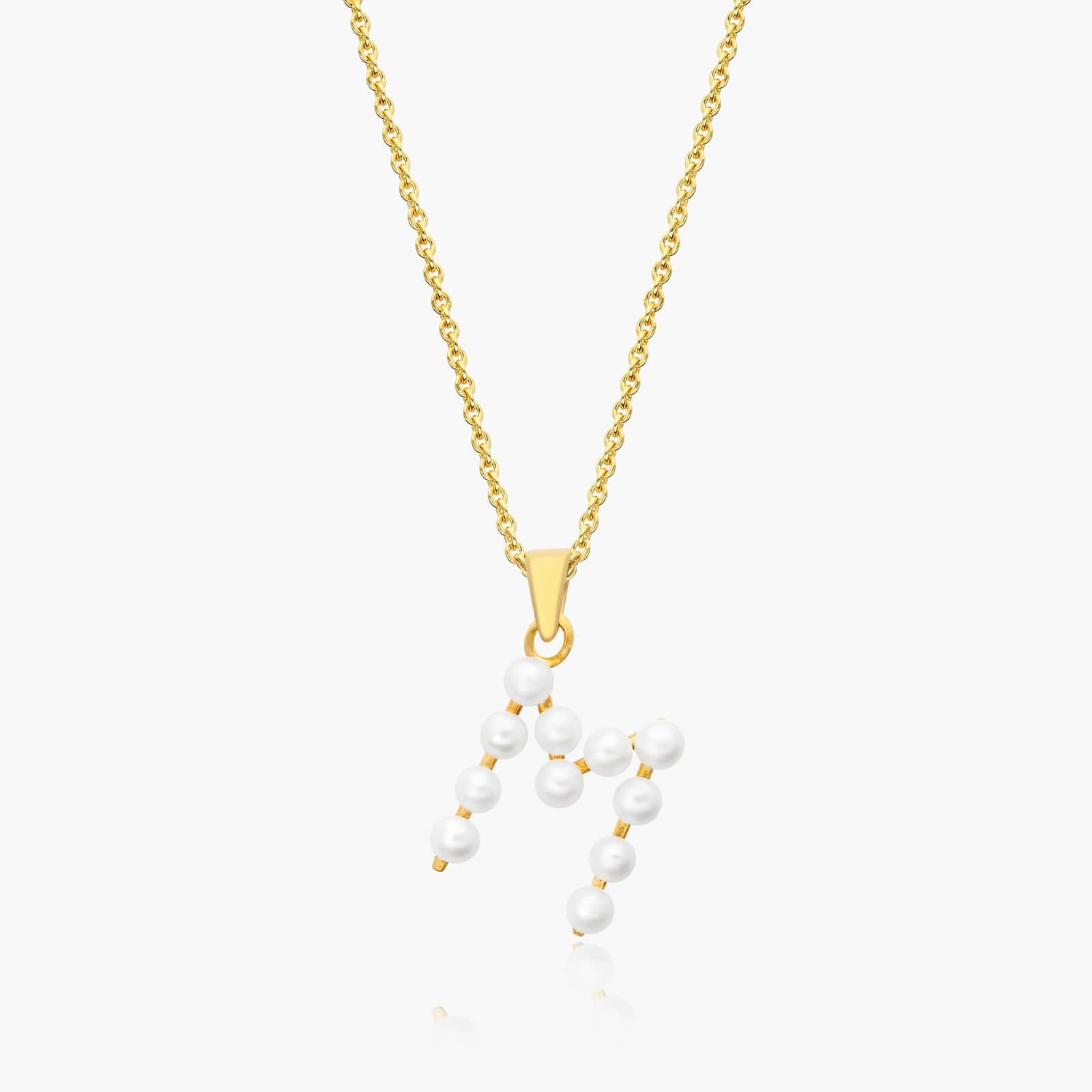14K Yellow Gold Initial M Pearl Necklace-8520482y14