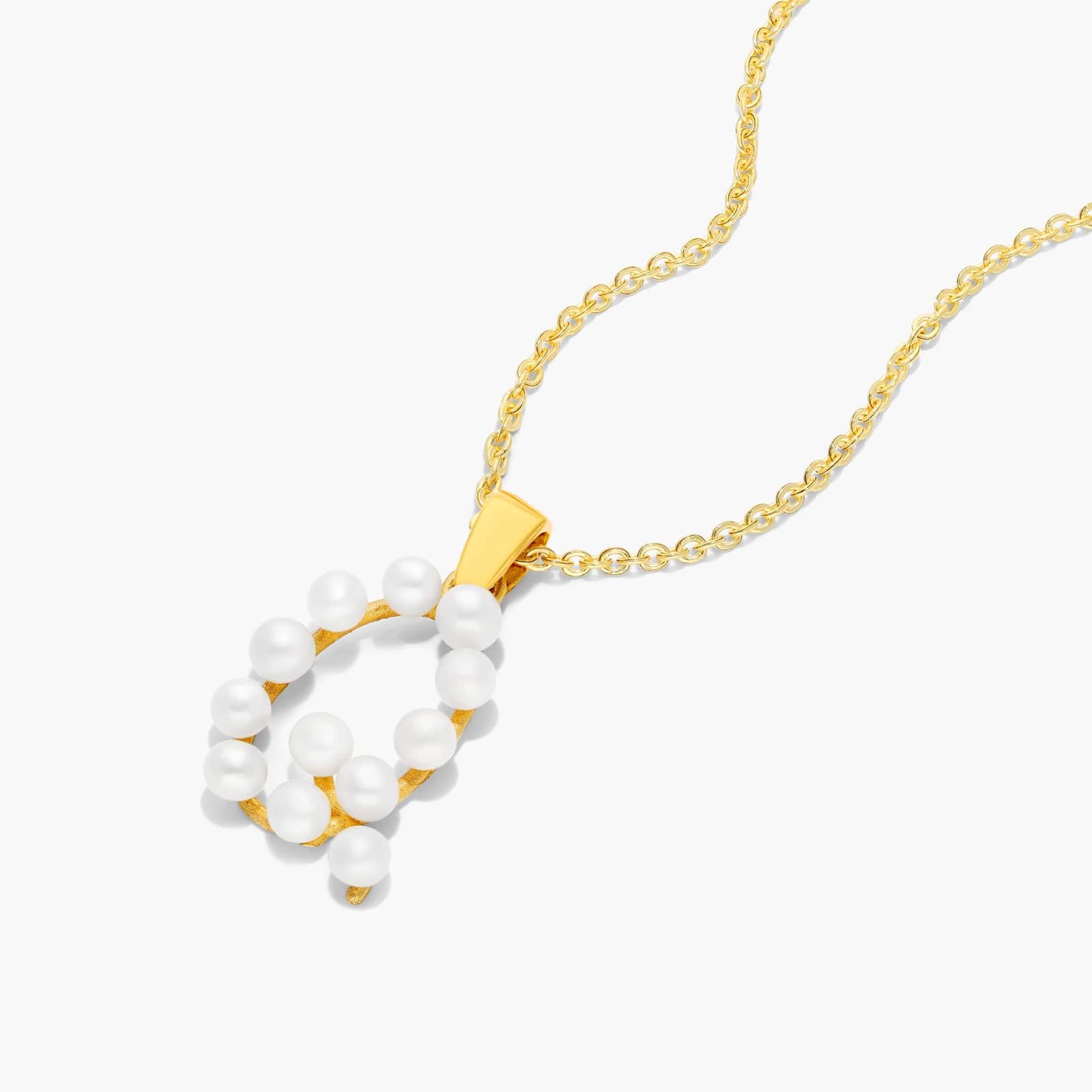14K Yellow Gold Initial Q Pearl Necklace