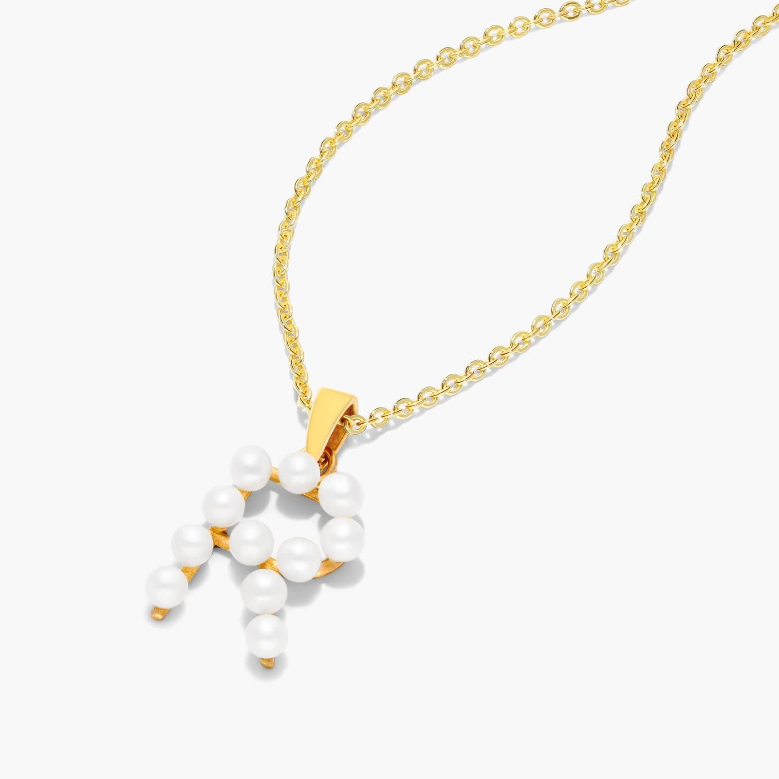 14K Yellow Gold Initial R Pearl Necklace