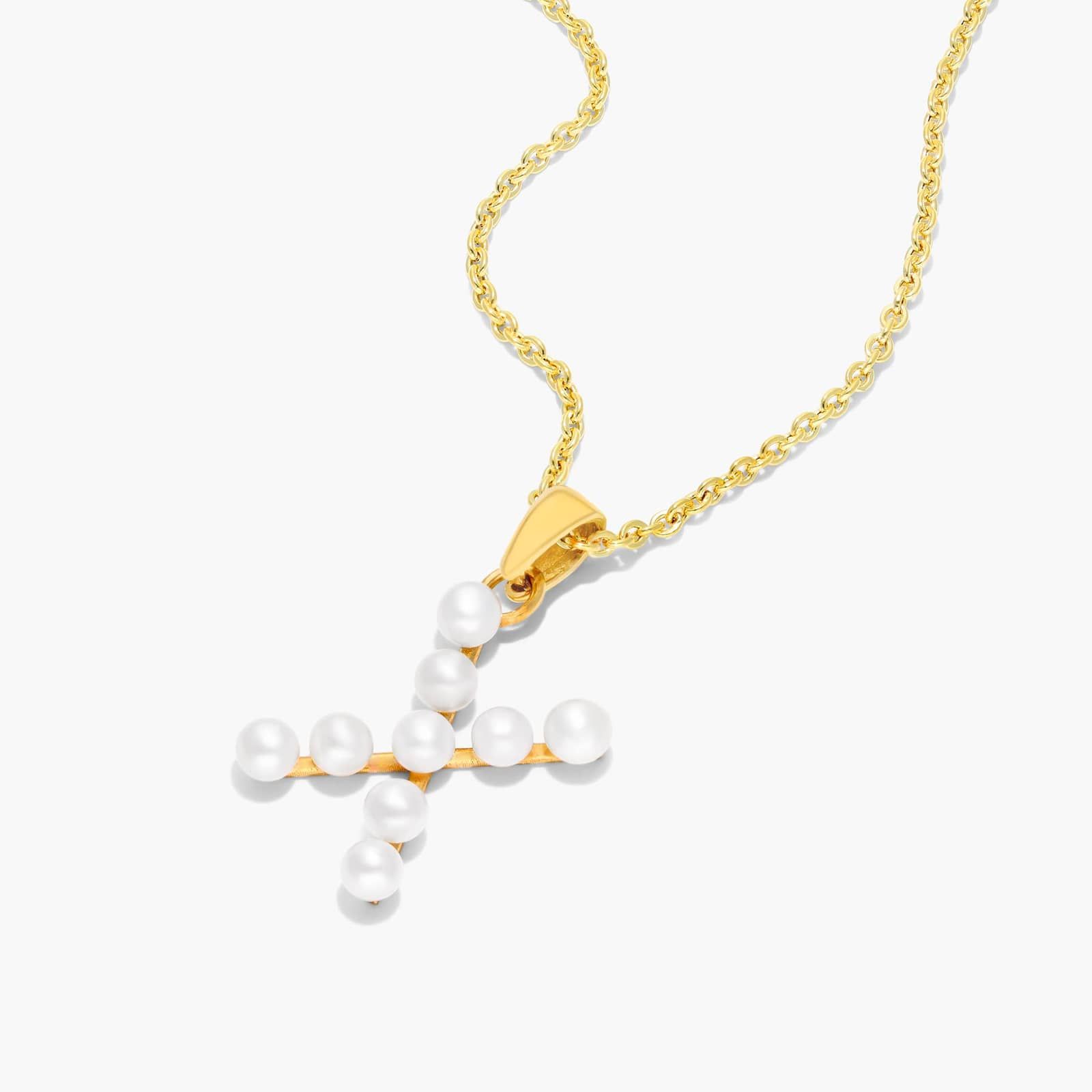 14K Yellow Gold Initial X Pearl Necklace