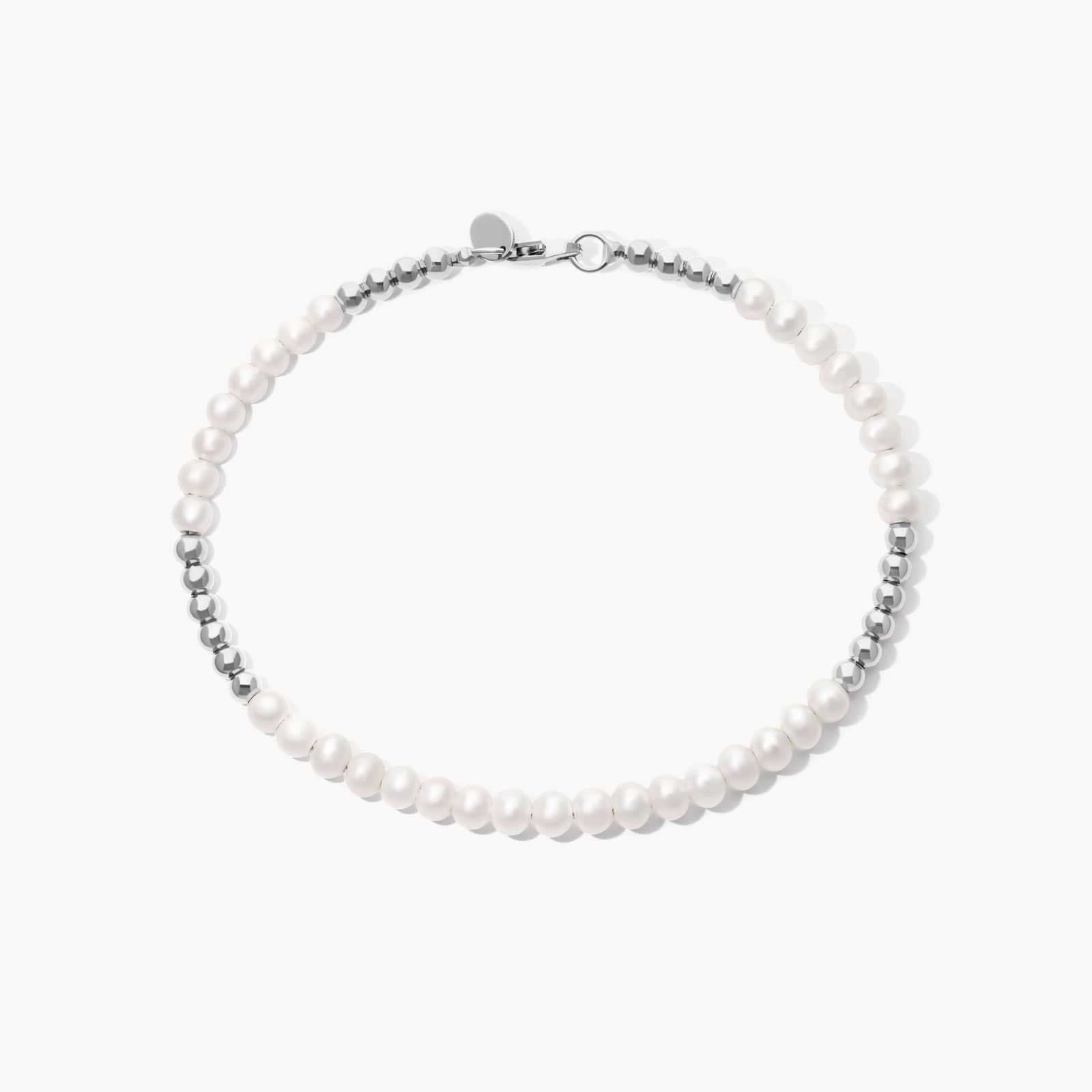 14K White Gold Freshwater Pearl Beaded Bangle Bracelet