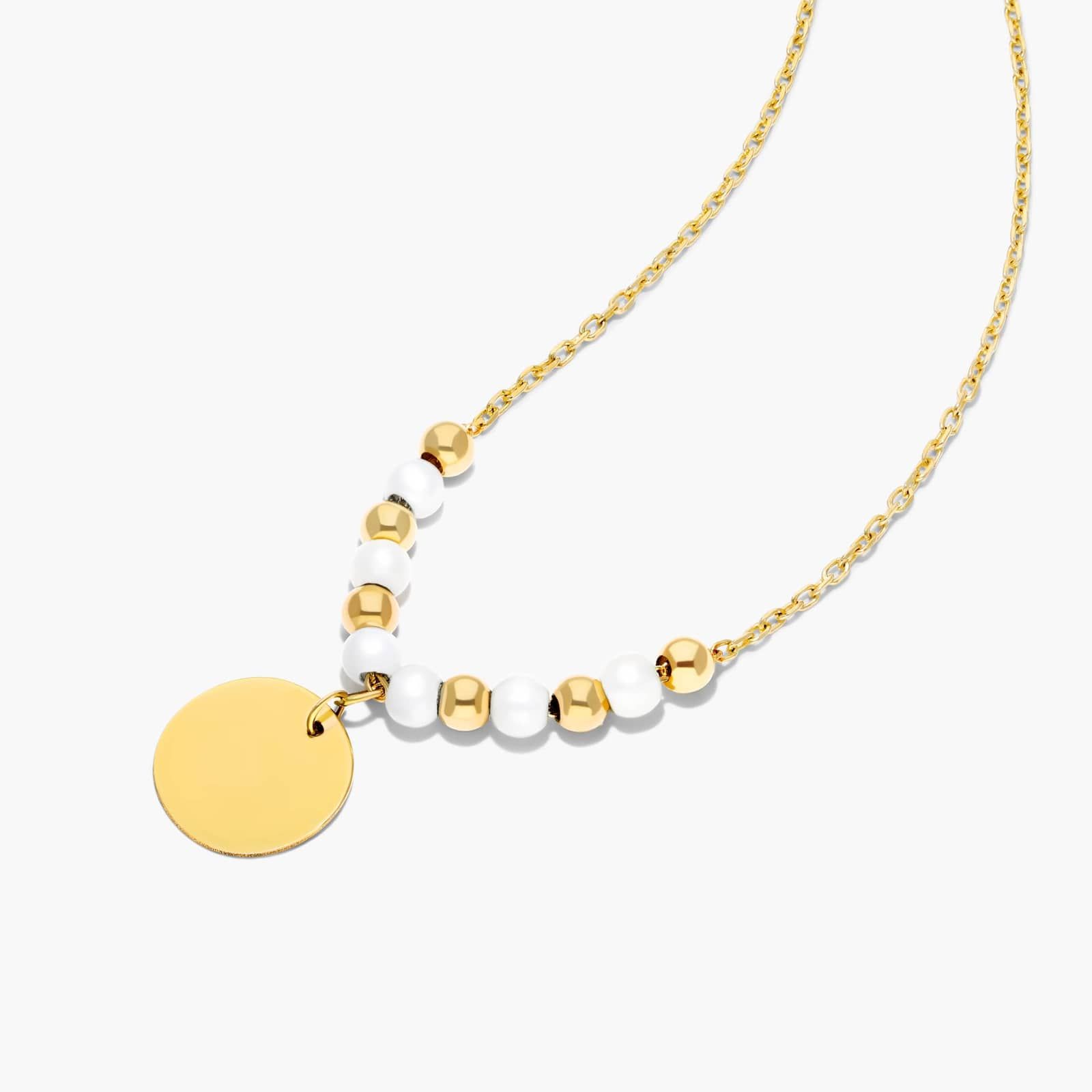 14K  Yellow Gold Freshwater Pearl & Bead Disc Necklace