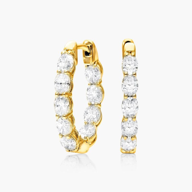 Inside Out 2 CTW Oval Cut Diamond Hoop Earrings In 14K Yellow Gold