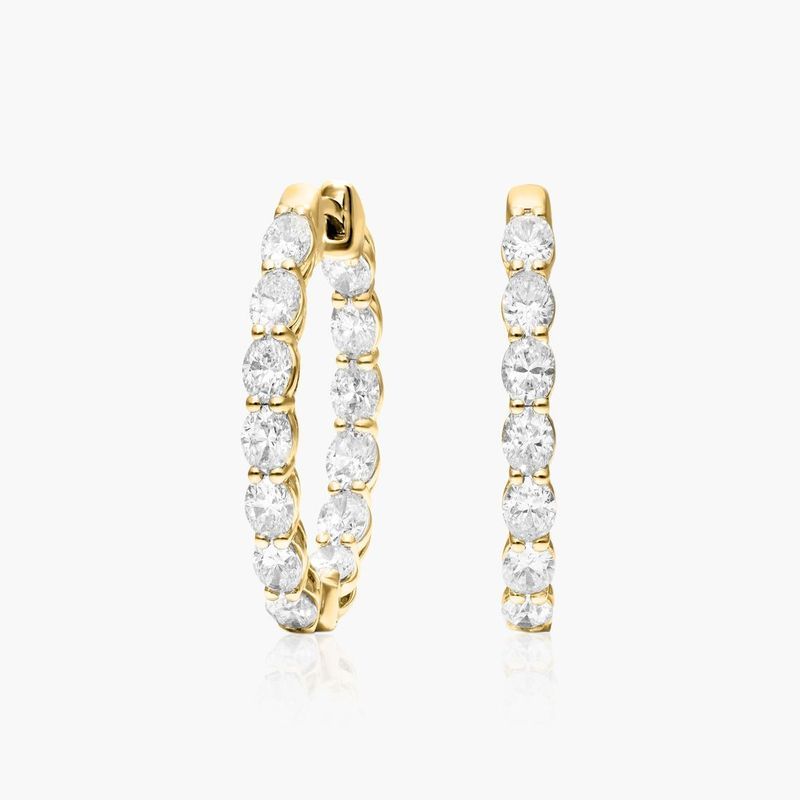 Inside Out 3 CTW Oval Cut Lab-Grown Diamond Hoop Earrings In 14K Yellow Gold