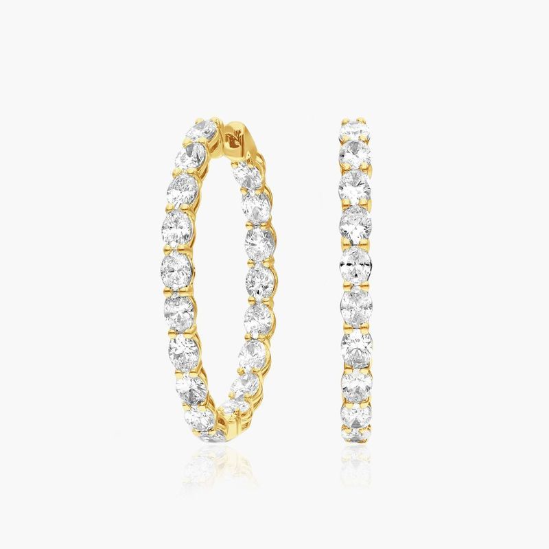 Inside Out 5 CTW Oval Cut Lab-Grown Diamond Hoop Earrings In 14K Yellow Gold