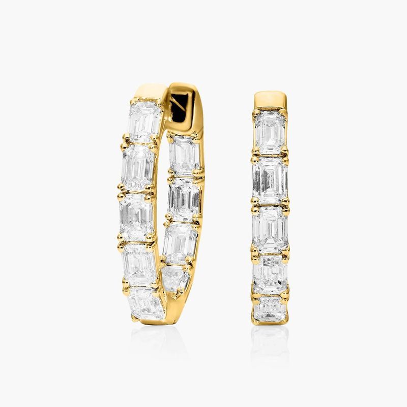 Inside Out 2 CTW Emerald Cut Lab-Grown Diamond Hoop Earrings In 14K Yellow Gold