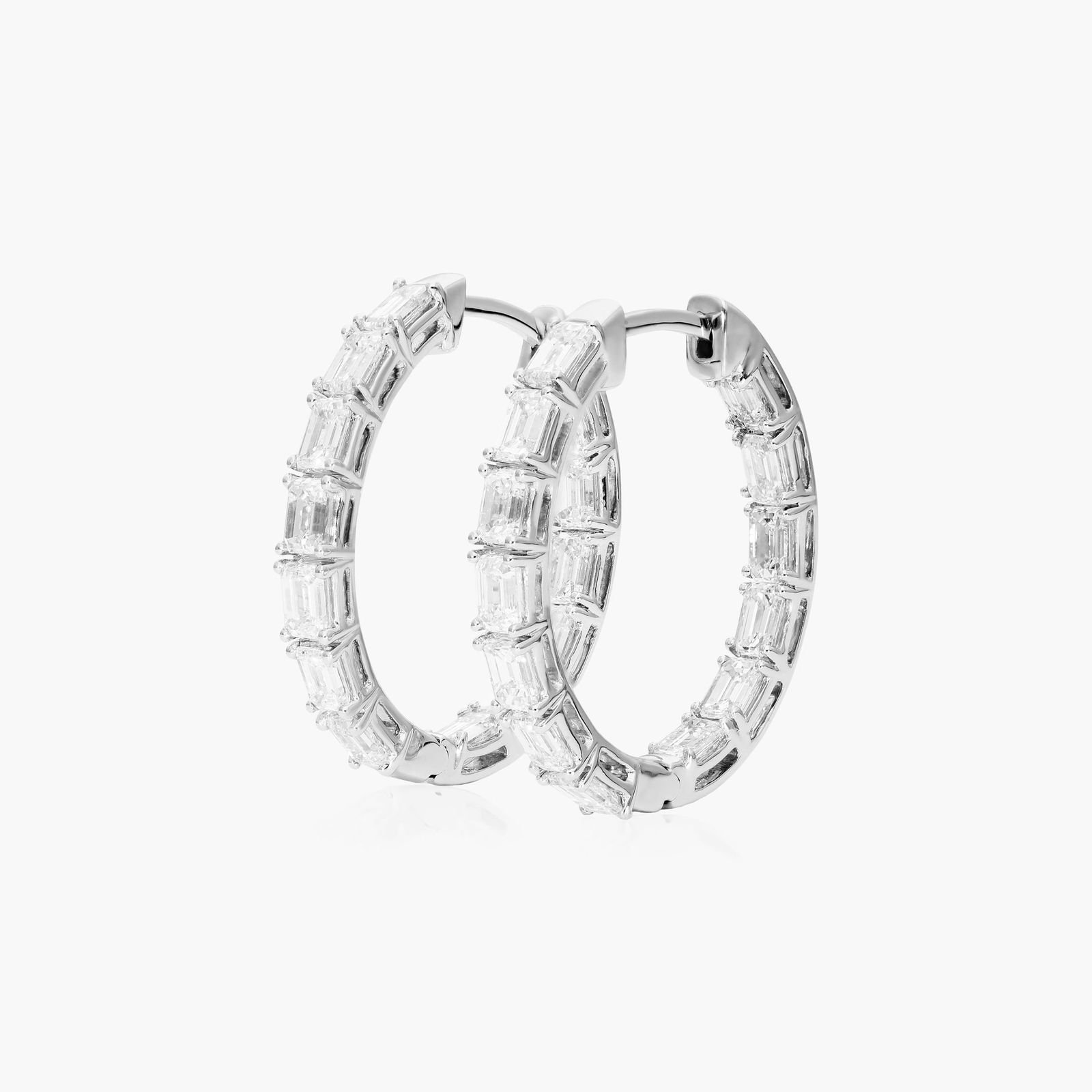 Inside Out 3 CTW Emerald Cut Lab-Grown Diamond Hoop Earrings In 14K White Gold