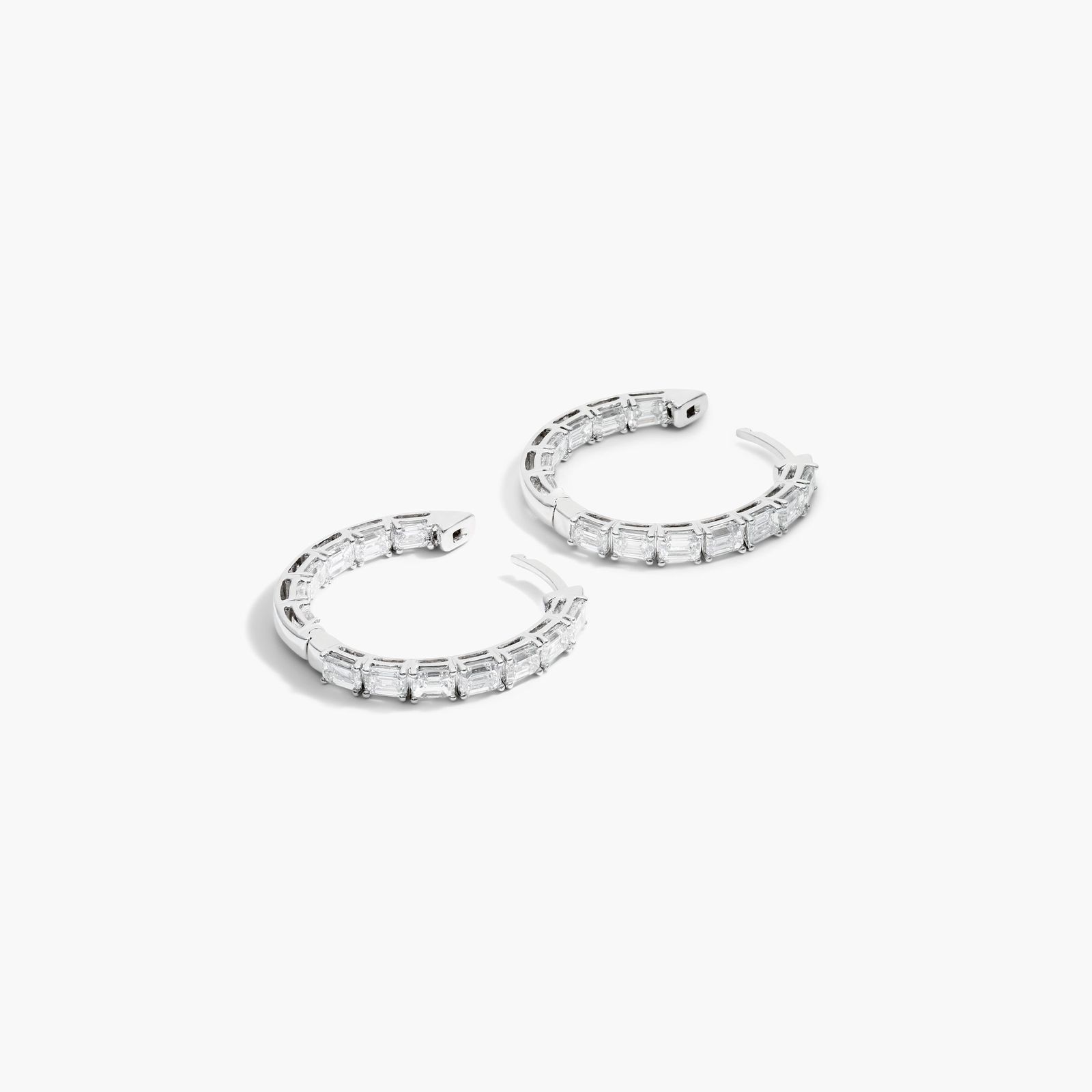 Inside Out 3 CTW Emerald Cut Lab-Grown Diamond Hoop Earrings In 14K White Gold
