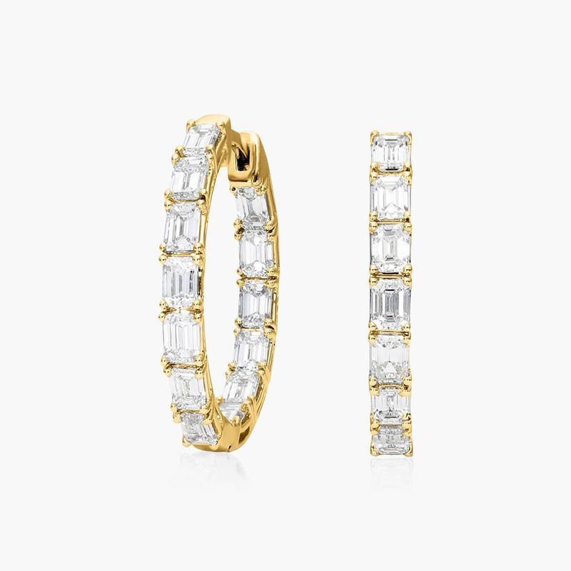Inside Out 3 CTW Emerald Cut Lab-Grown Diamond Hoop Earrings In 14K Yellow Gold