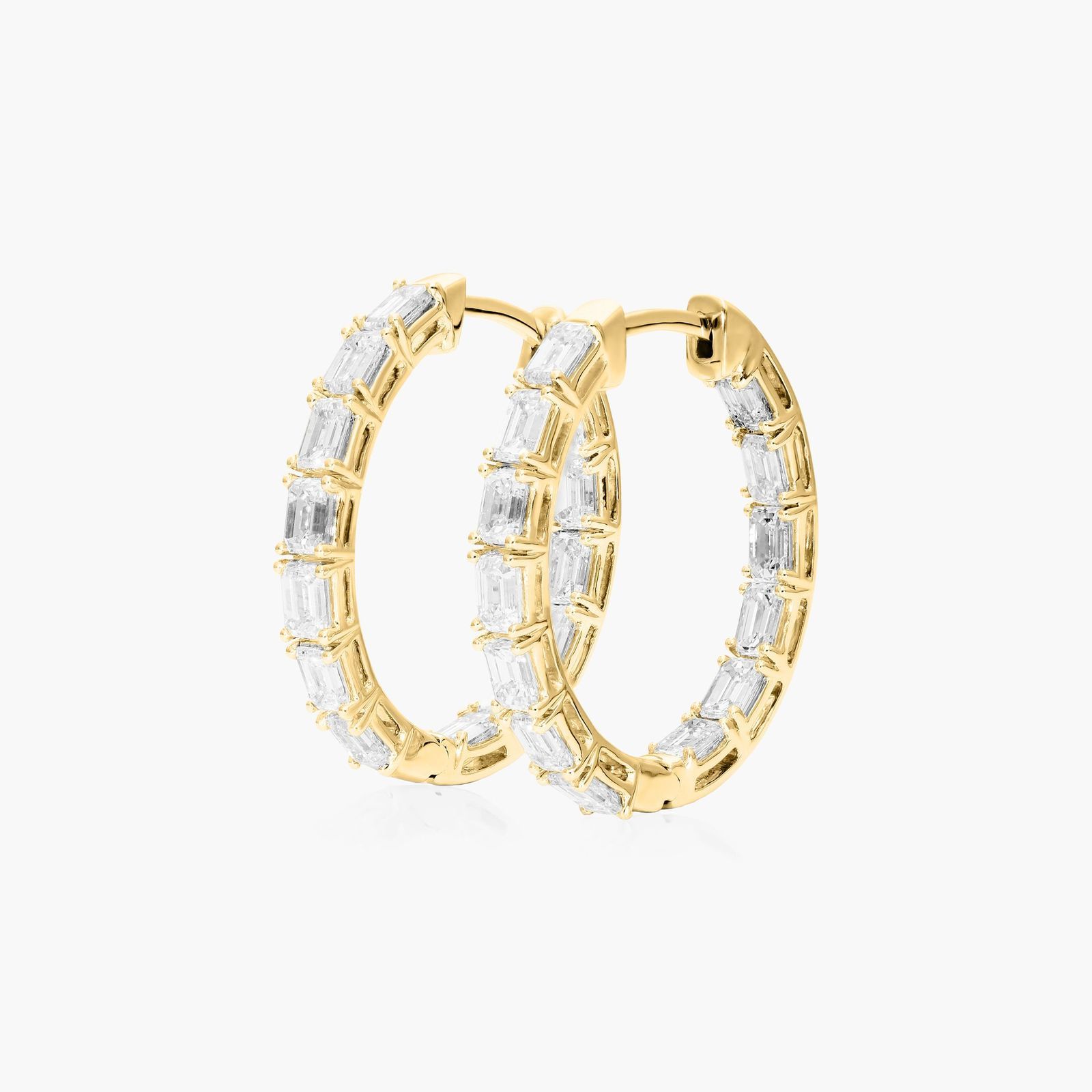 Inside Out 3 CTW Emerald Cut Lab-Grown Diamond Hoop Earrings In 14K Yellow Gold