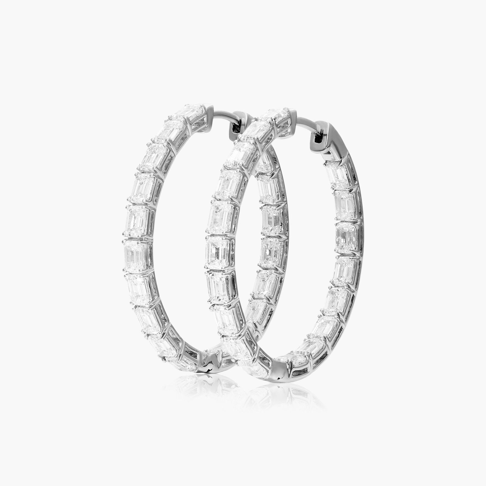 Inside Out 5 CTW Emerald Cut Lab-Grown Diamond Hoop Earrings In 14K White Gold