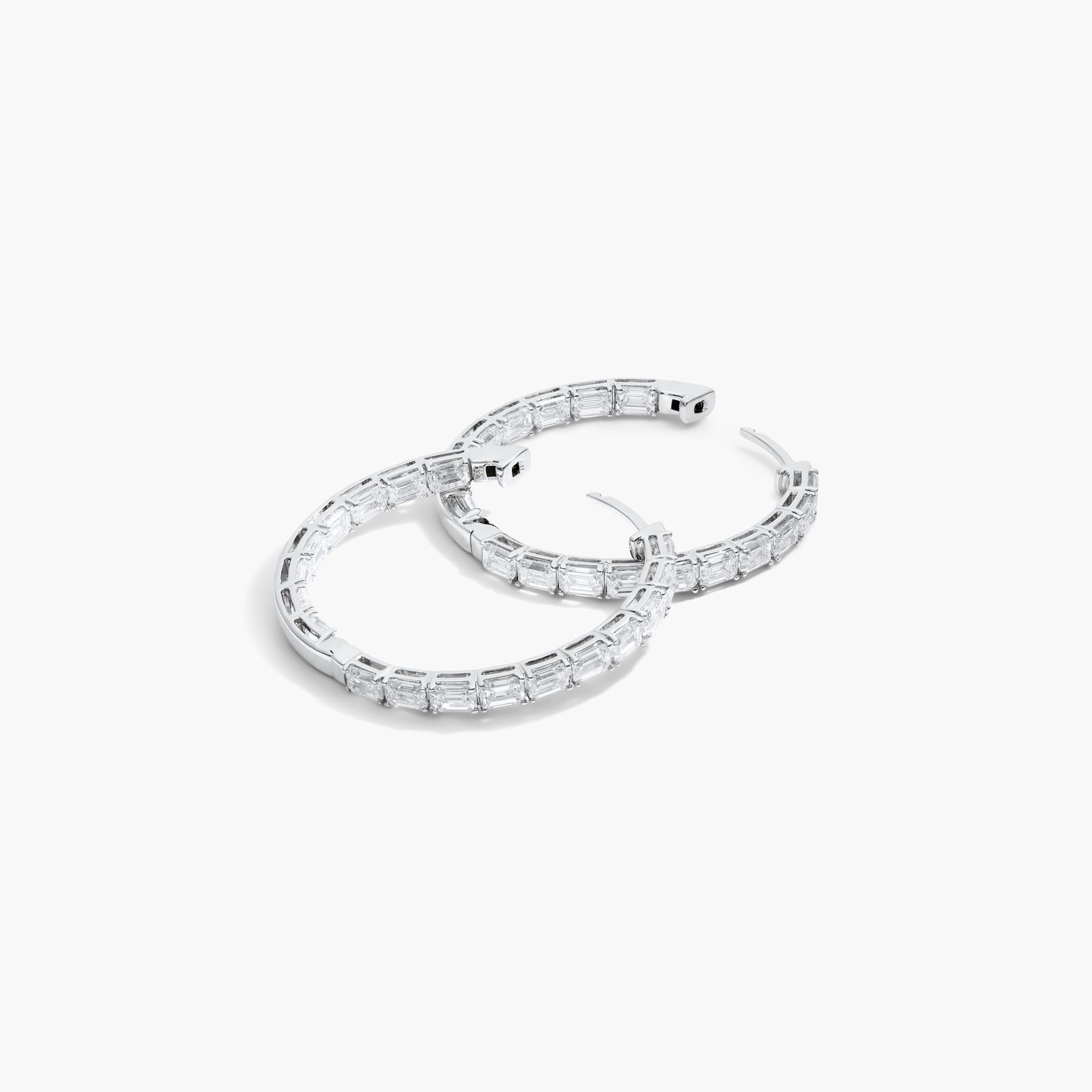 Inside Out 5 CTW Emerald Cut Lab-Grown Diamond Hoop Earrings In 14K White Gold